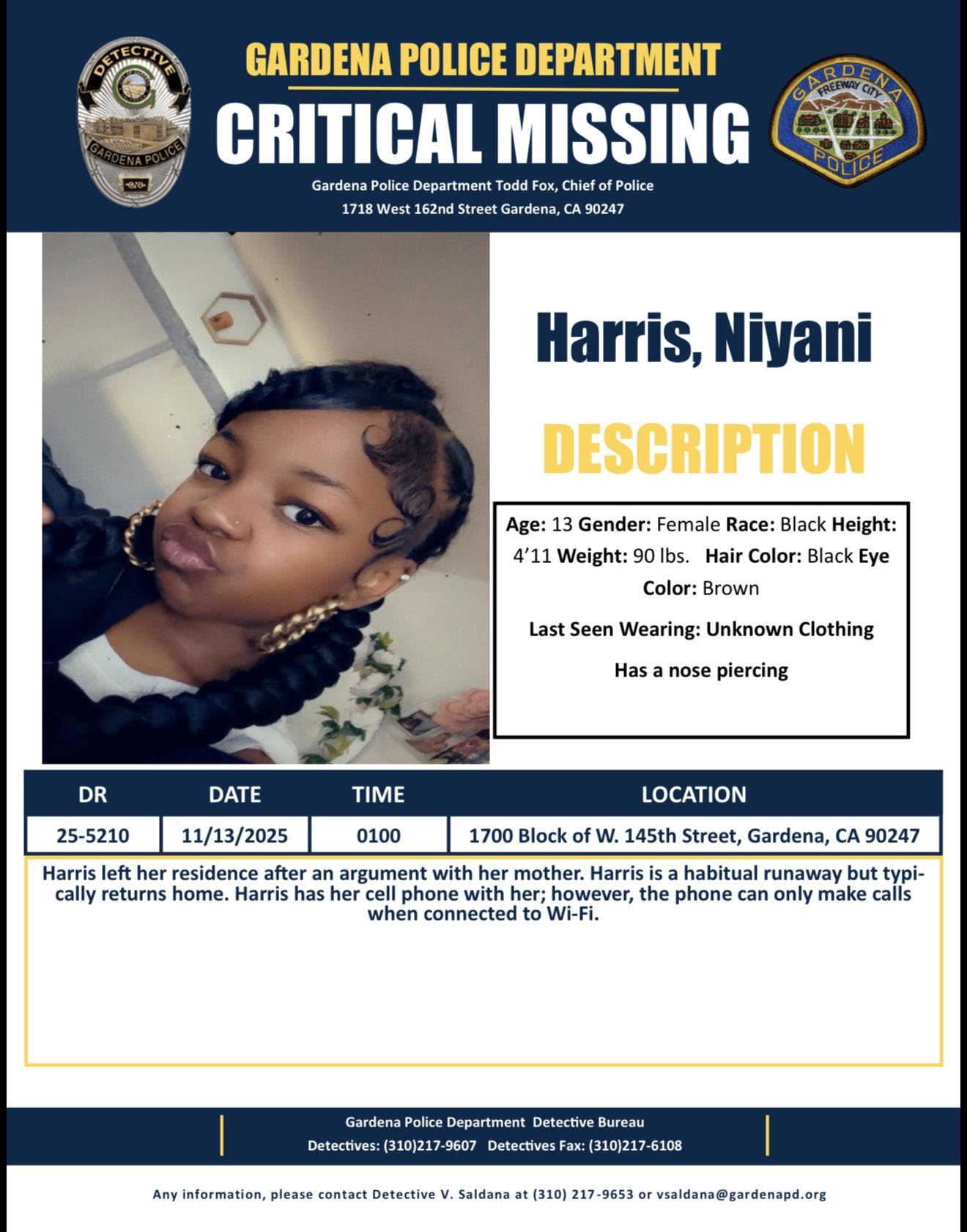 Gardena - 🟢LOCATED🟢 🟡CRITICAL MISSING🟡 The Gardena Police Department is ...