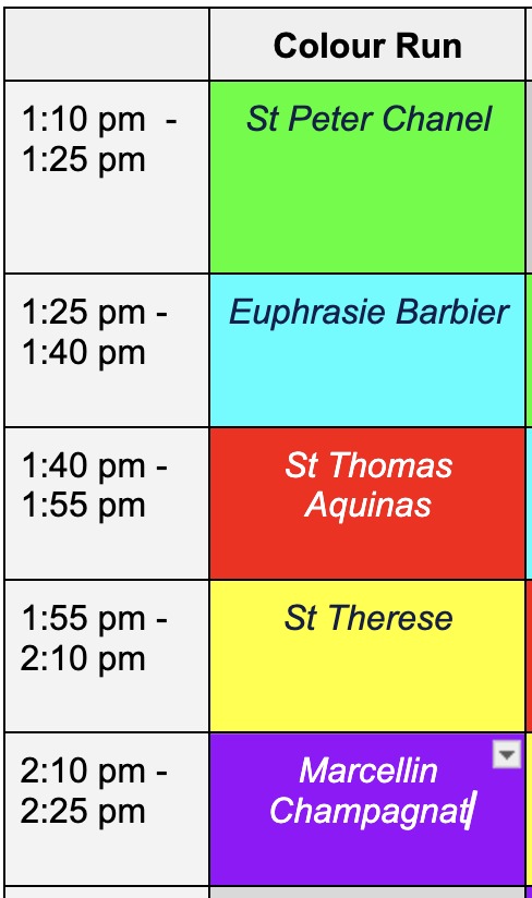 Colour Run: House Order. Times may vary