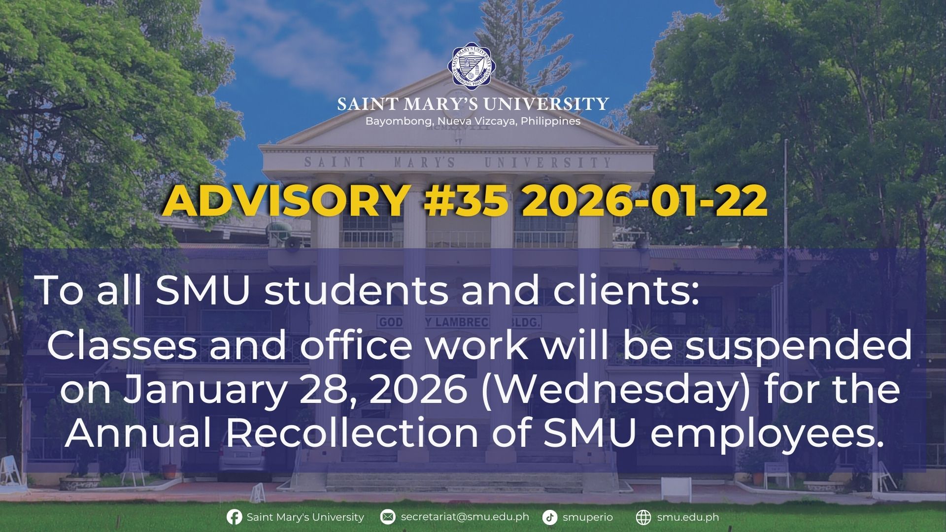 Saint - ADVISORY NO. 35 2026-01-22 To all SMU students and clients ...