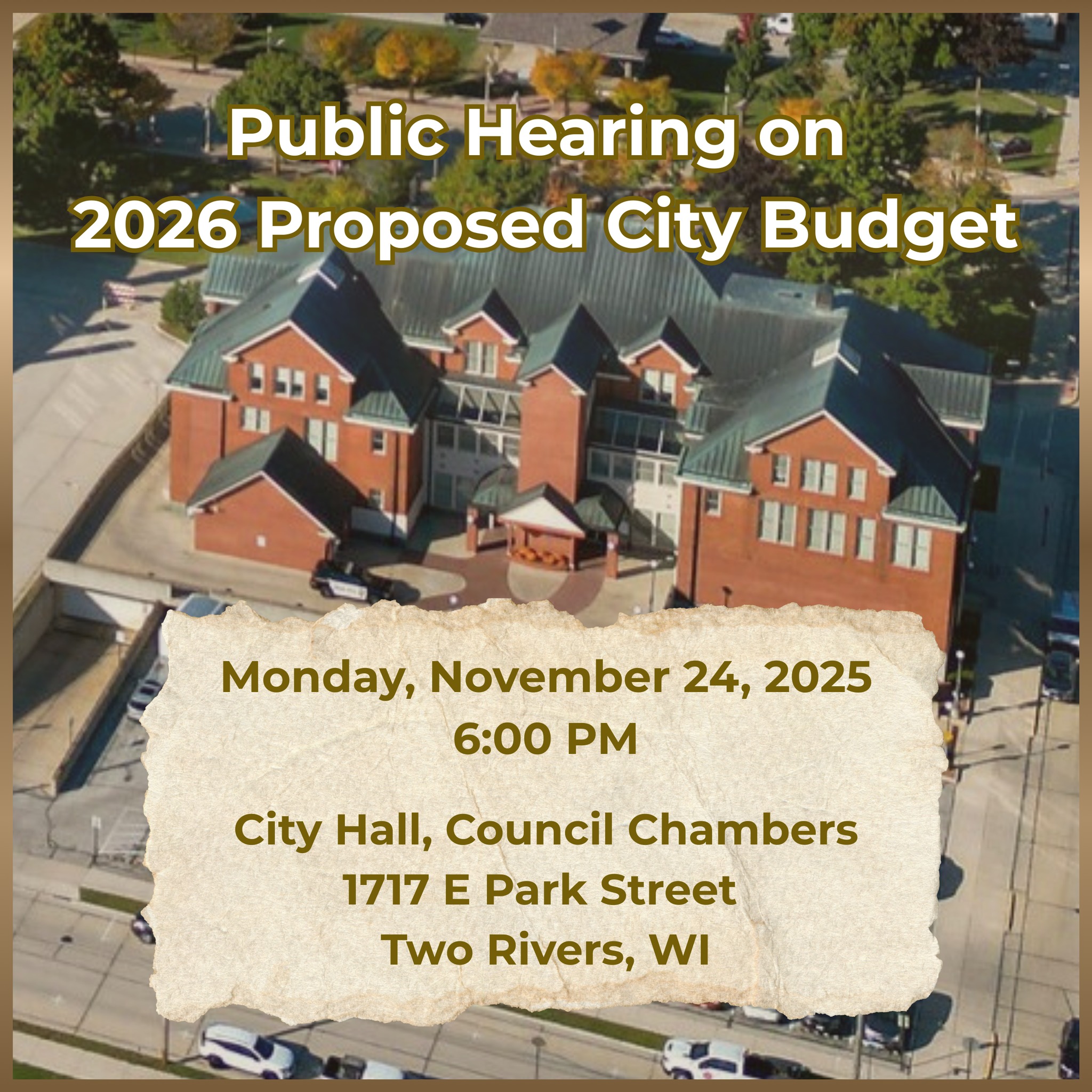 ** Public Hearing on the 2026... - Two Rivers, WI, City Hall | Facebook