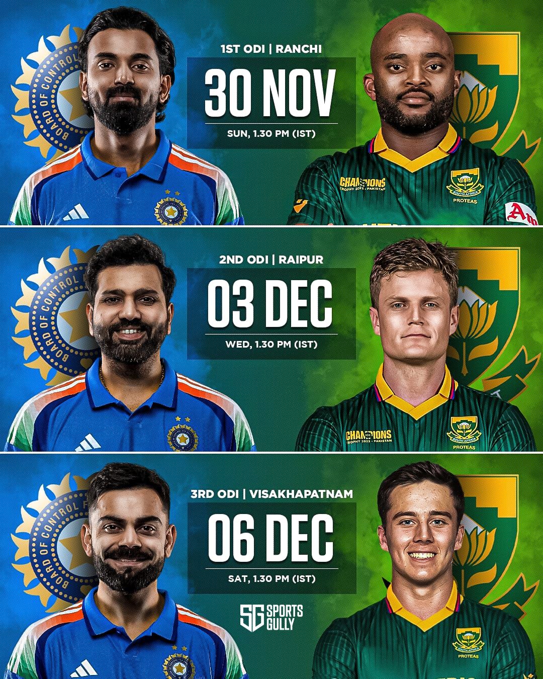 Sportsgully - India vs South Africa - ODI series schedule!🏏🇮🇳🇿🇦 📸©BCCI ...