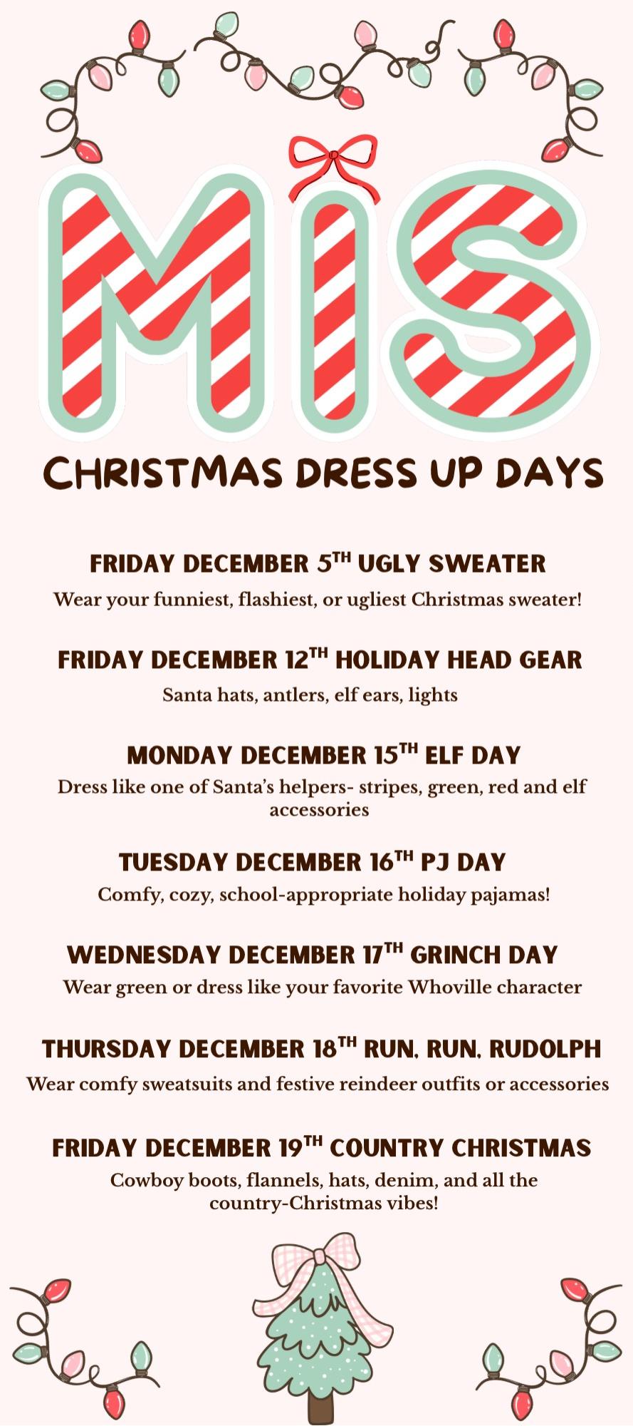 Mabank Intermediate Christmas dress-up days schedule