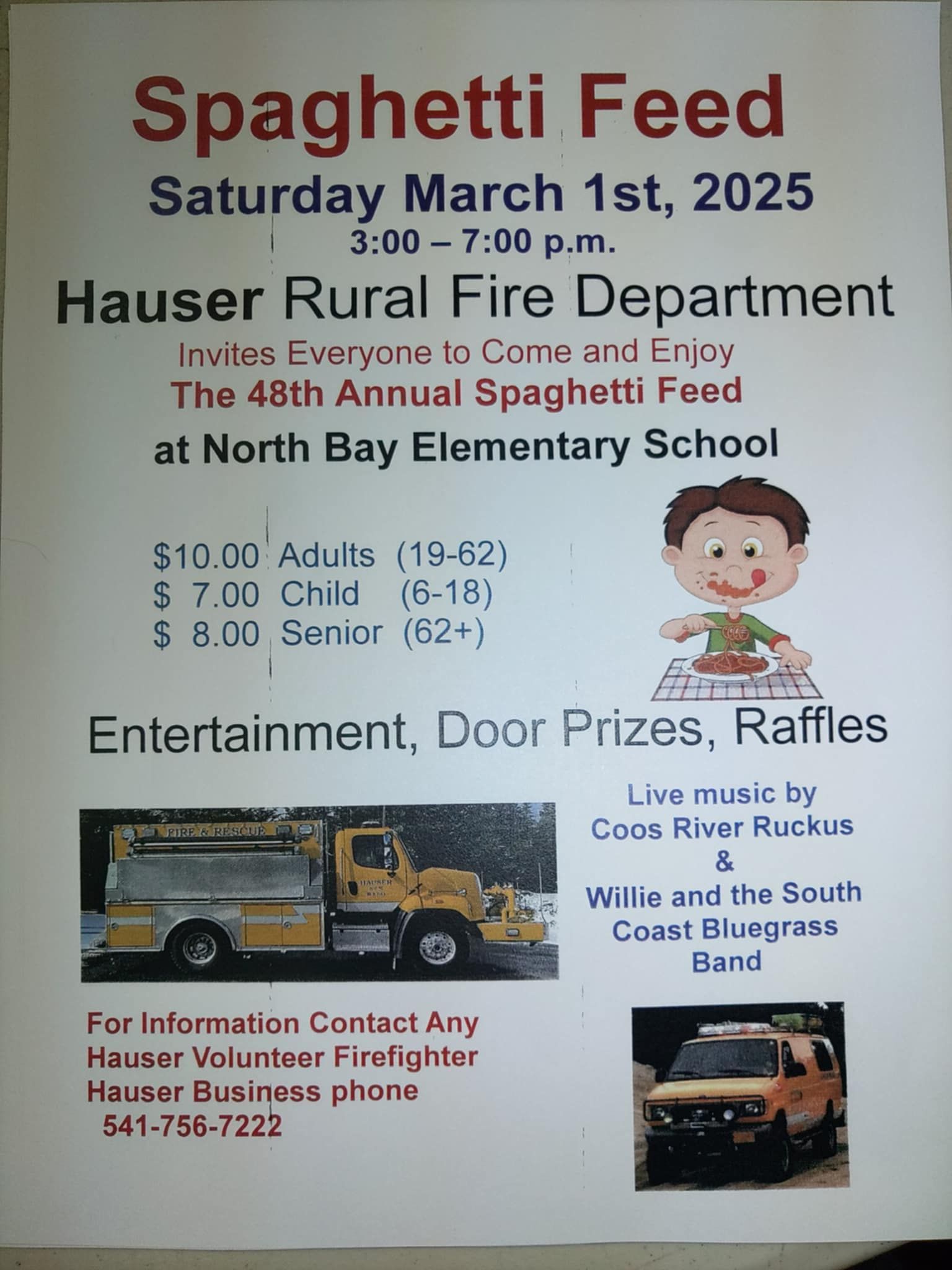 Hauser Fire Dept. Spaghetti Feed and Bluegrass Concert