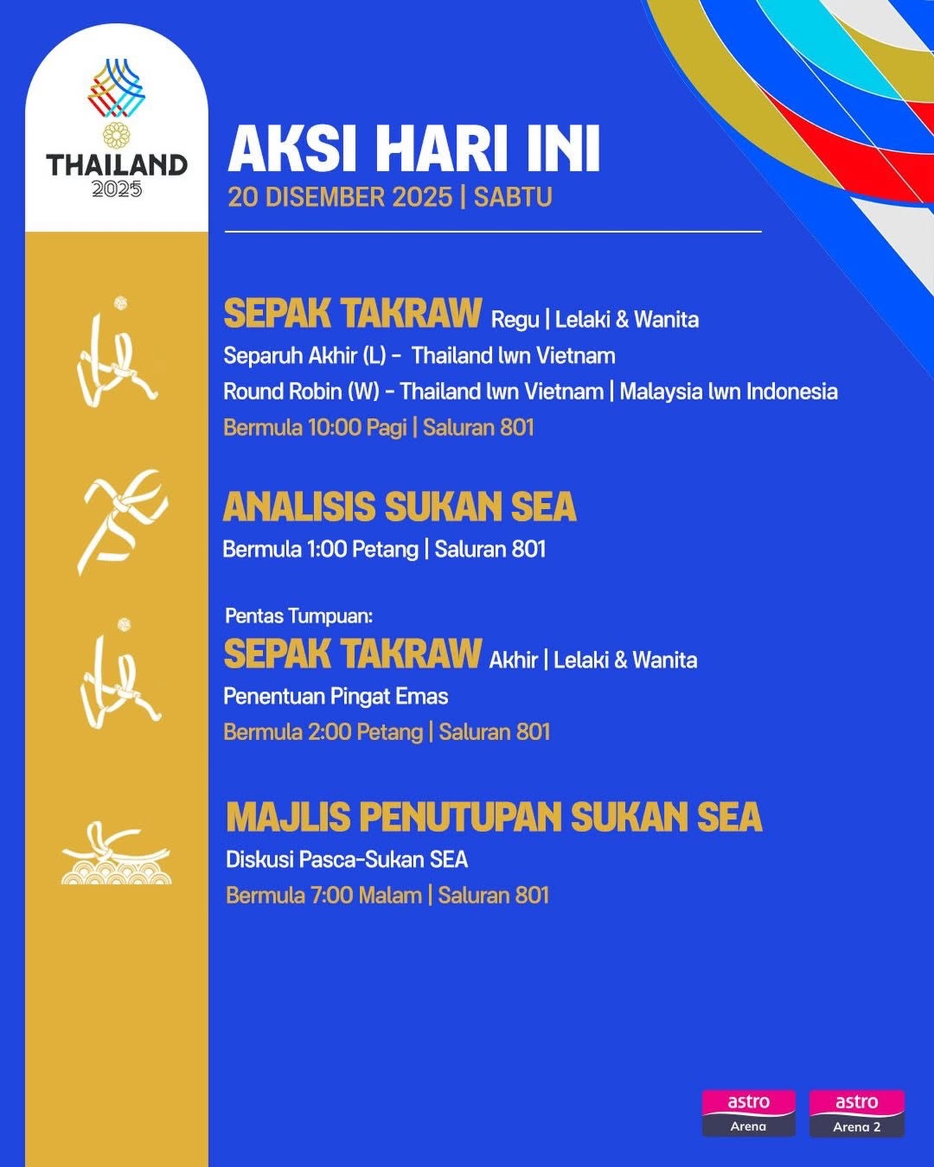 GEGAR - Panduan liputan Sukan SEA Thailand 2025: 20 Disember 2025 🇲🇾 ...