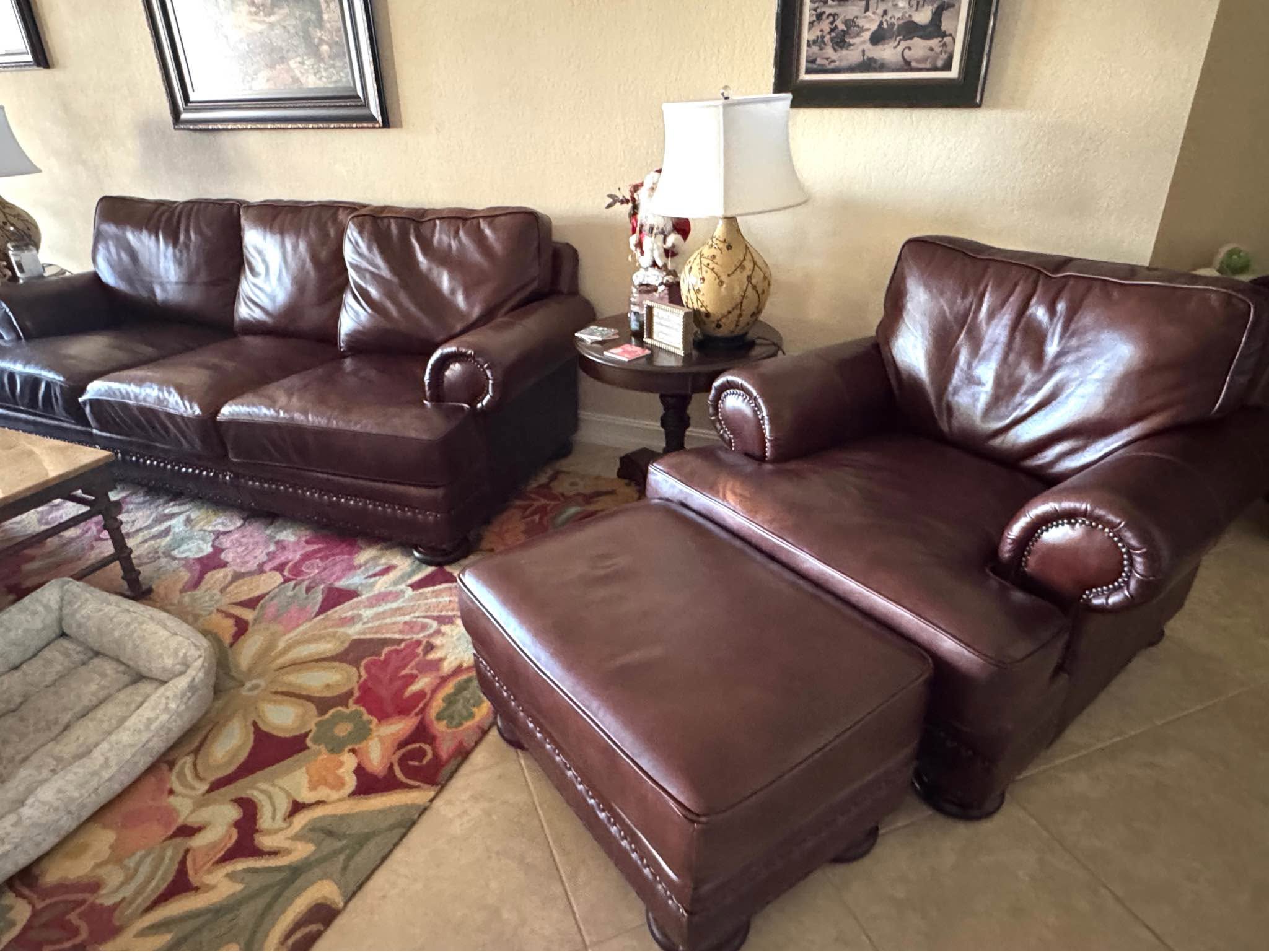 Bernhardt Leather Sofa, Loveseat, Club Chair & Ottoman - Sofas