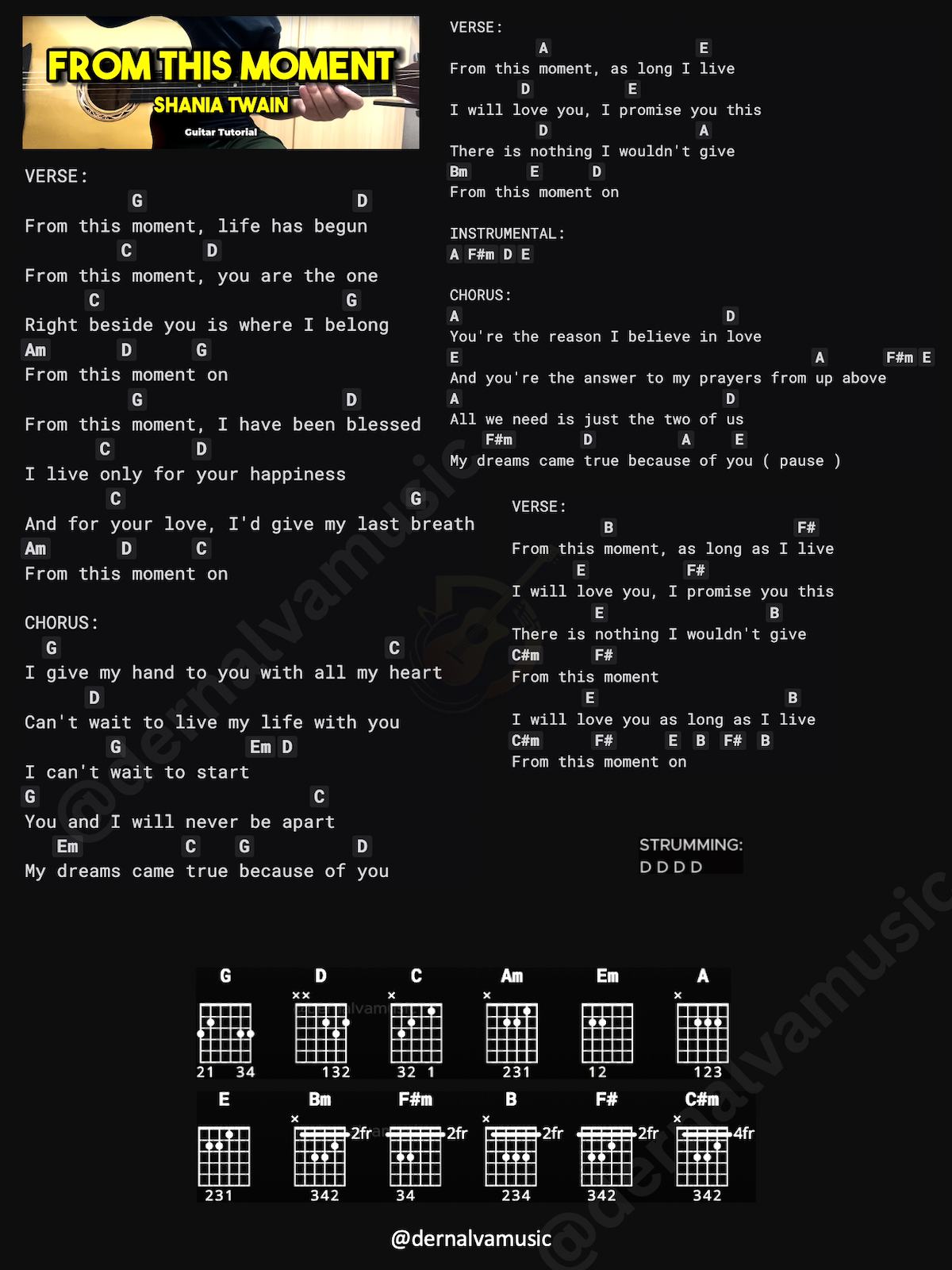dernalvamusic - From This Moment - Shania Twain | Guitar Chords with Lyrics 🎵🎸 #guitartutorial # ...