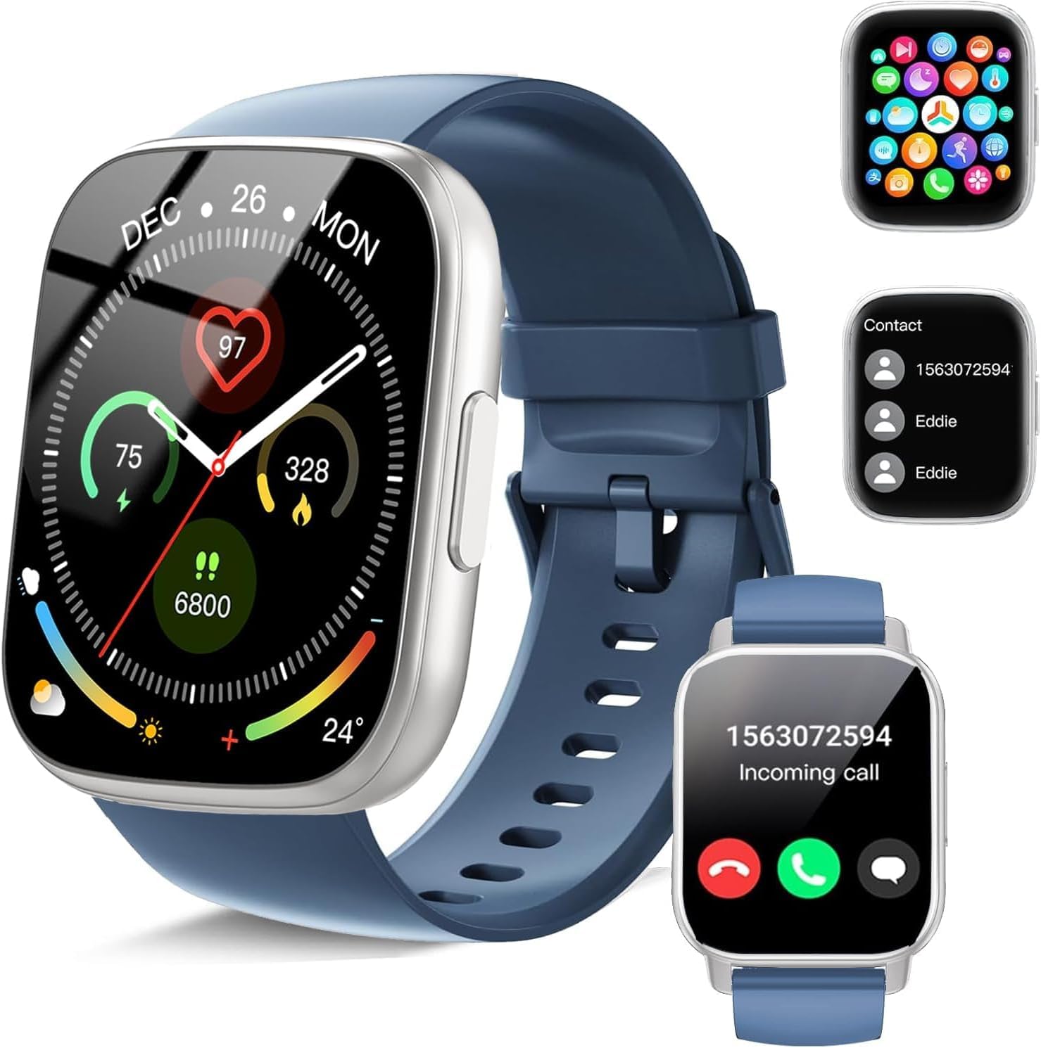 Montre Connectée Homme Femme Bluetooth HD - Sport Avec Cardio, Sommeil, Podomètre - Bleu
