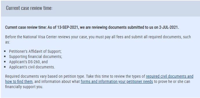 US Visa USCIS to NVC - NVC Timeframes - 13 September 2021 Current Case ...