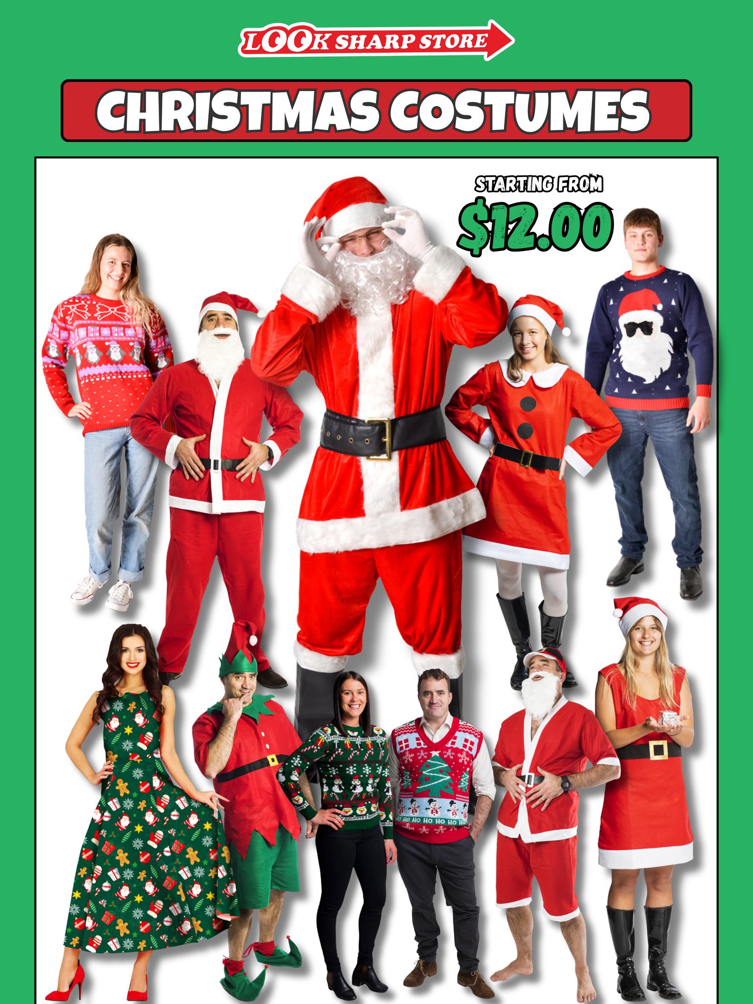 Turn heads this holiday season! Whether you're going classic Santa, festive fun, or bold and quirky, our Christmas costumes start from just $12. Dress up, stand out, and spread the cheer at