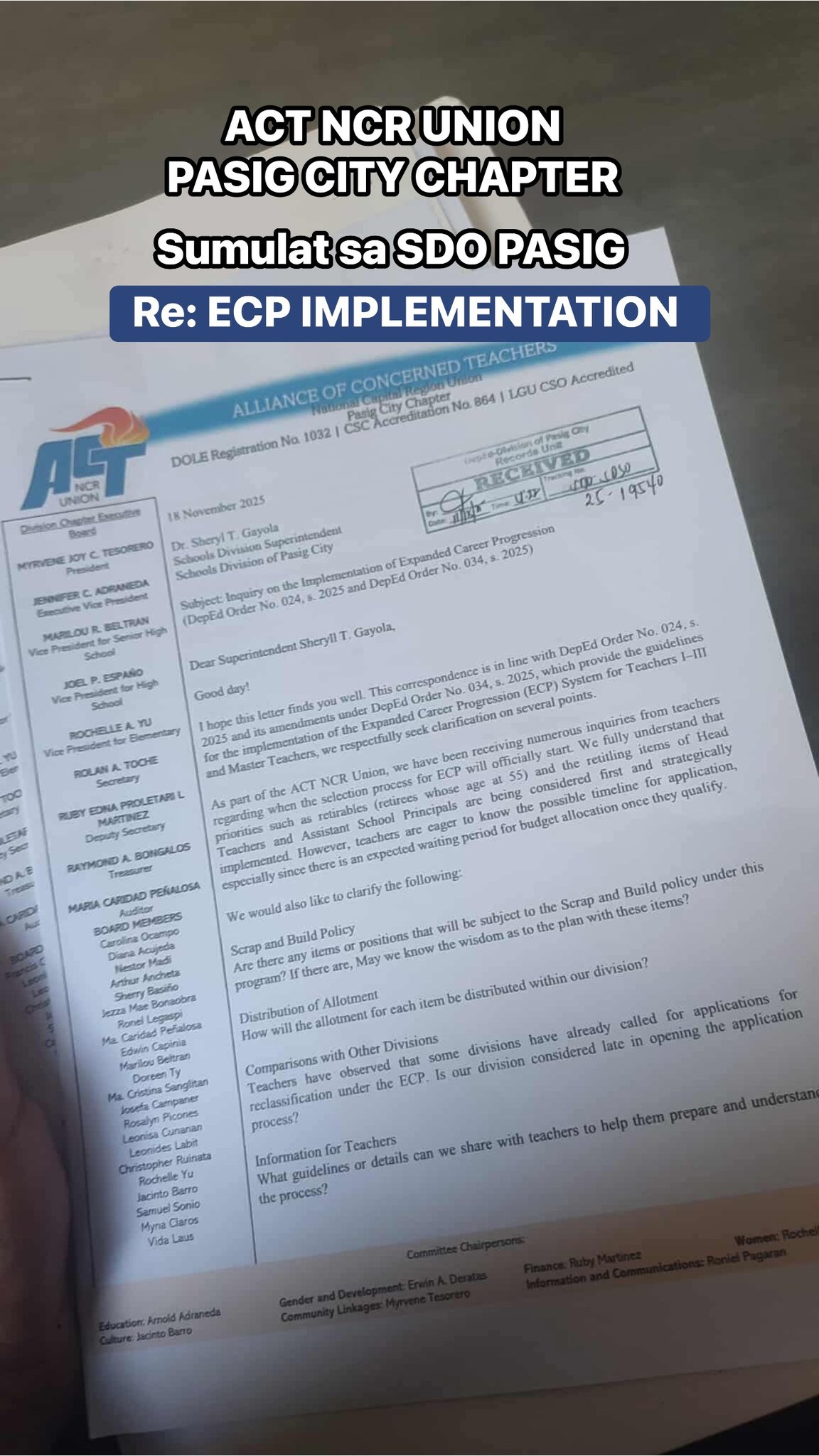 ACT NCR UNION SUMULAT SA SDO... - ACT NCR UNION Pasig Chapter | Facebook