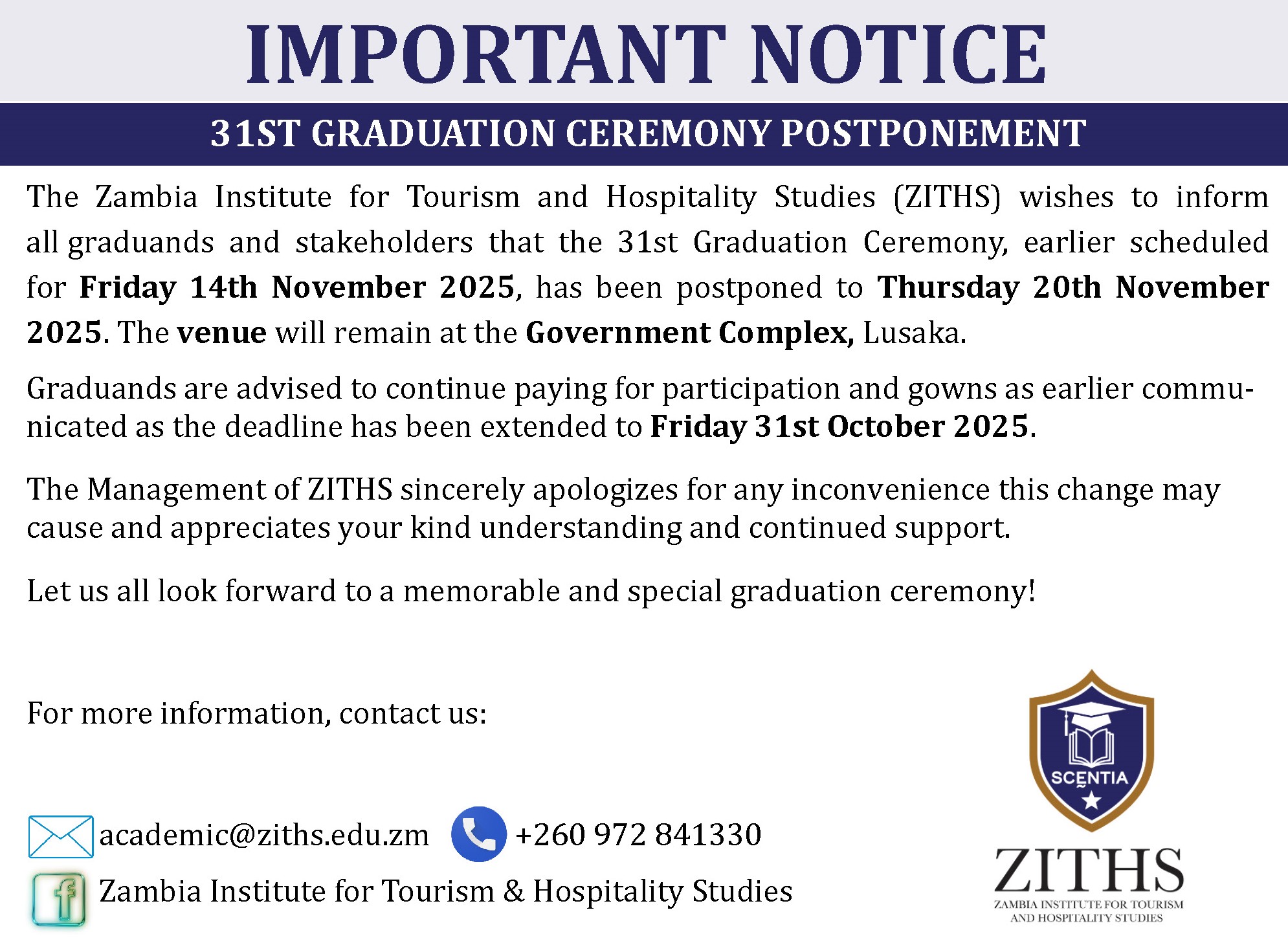 🎓... - Zambia Institute for Tourism & Hospitality Studies | Facebook
