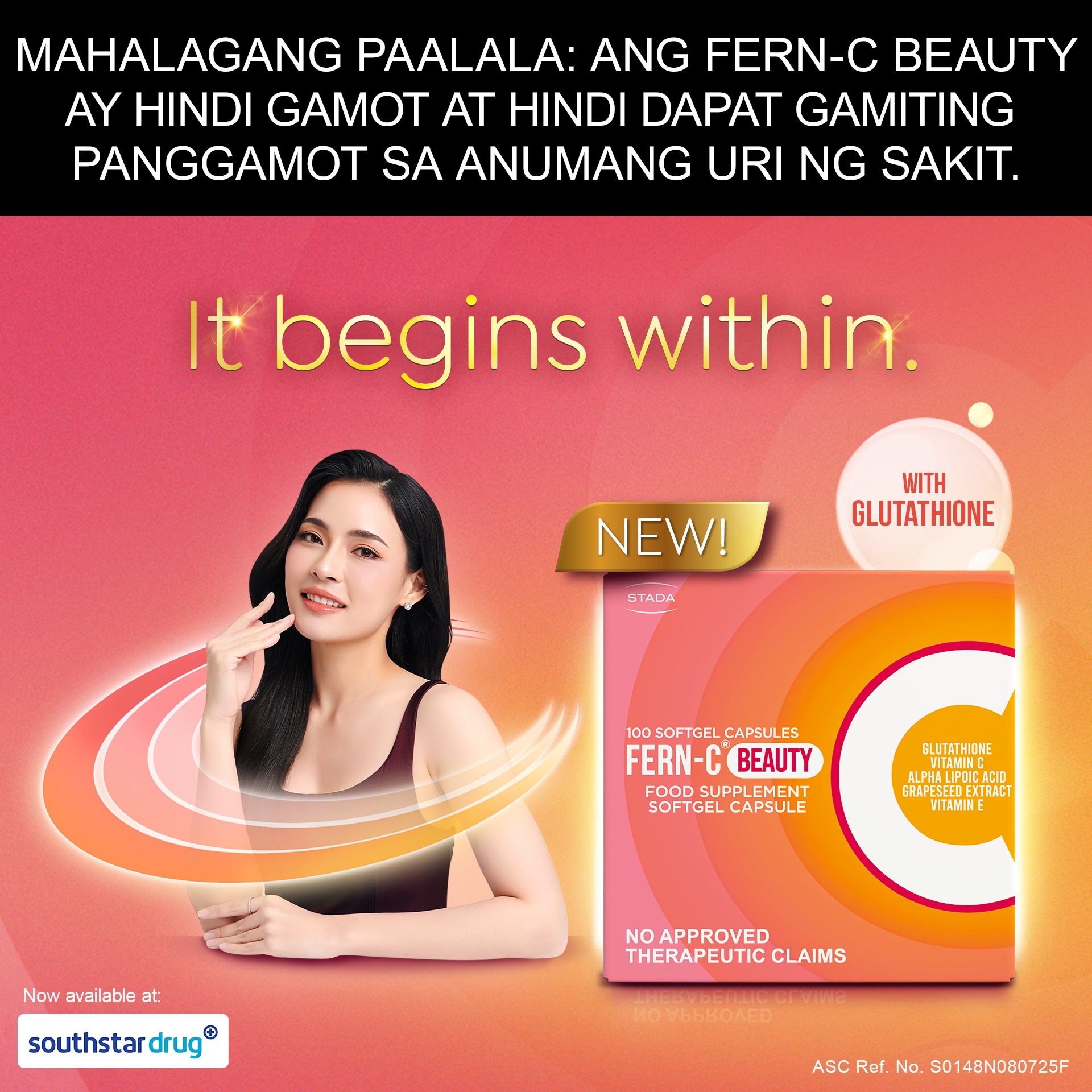 Glow from within ✨ FERN-C Beauty with Glutathione + Vit C. Shop now 👉 https://bit.ly/FernCBeauty #SouthStarDrug #FERNCBeauty