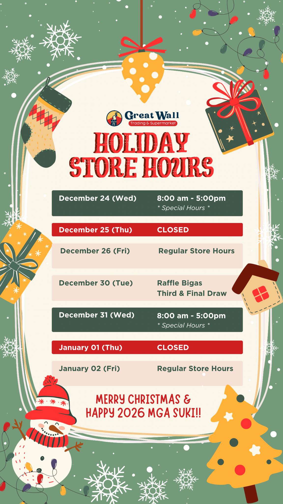 Great - 🎄 HOLIDAY STORE HOURS | GREAT WALL TRADING & SUPERMARKET 🎄 📅 ...