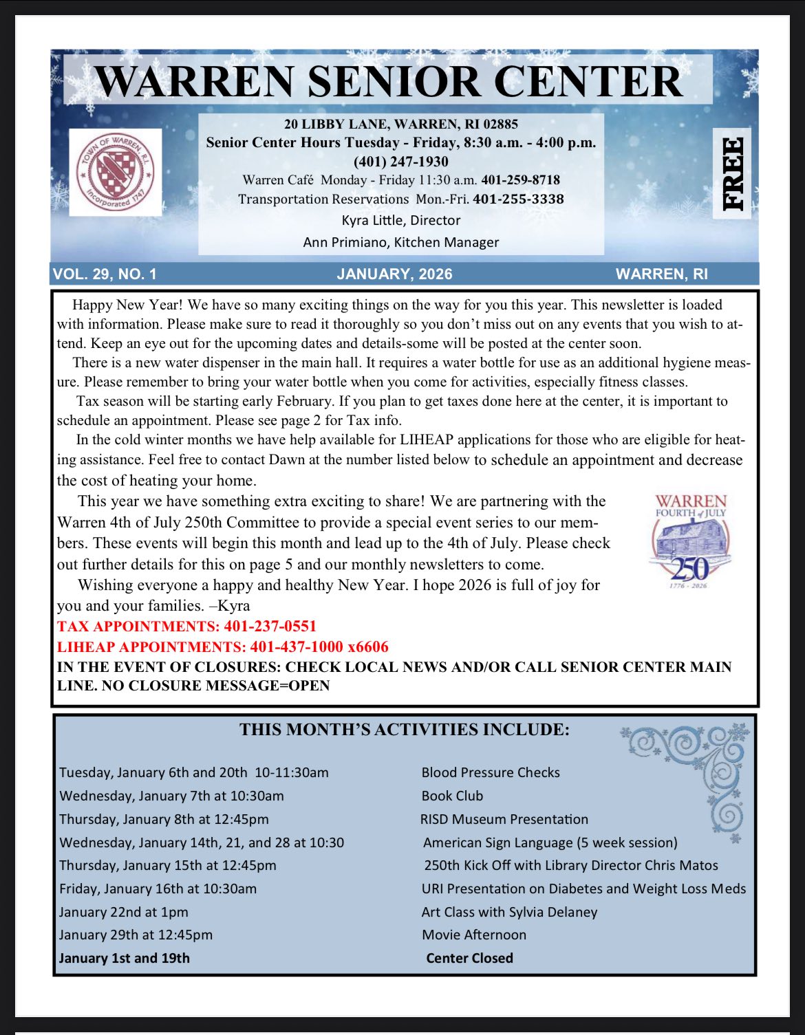 Inform Warren - Warren Senior Center January 2026 Newsletter | Facebook