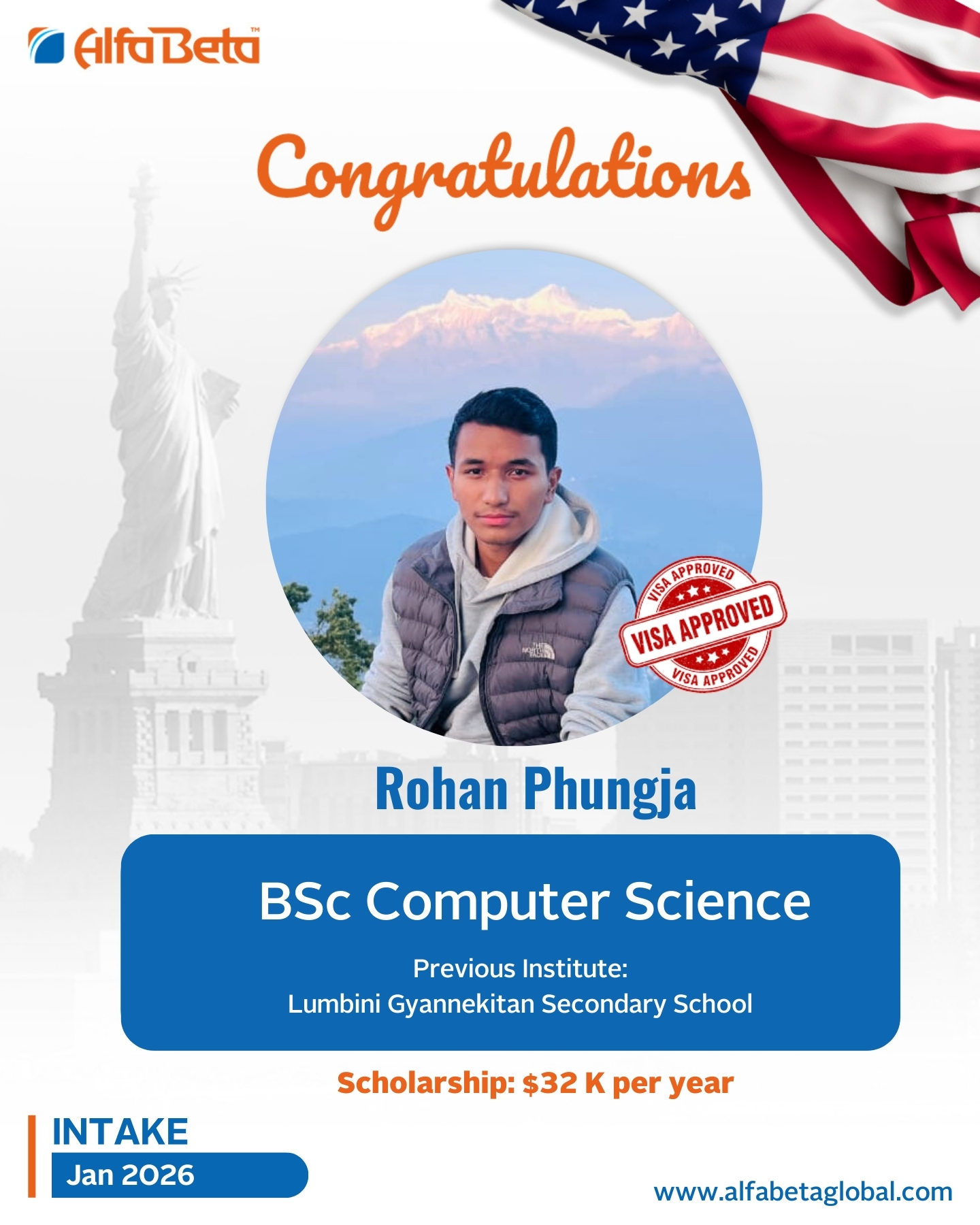 Alfa - Congratulations to our student Rohan Phungja on receiving US ...
