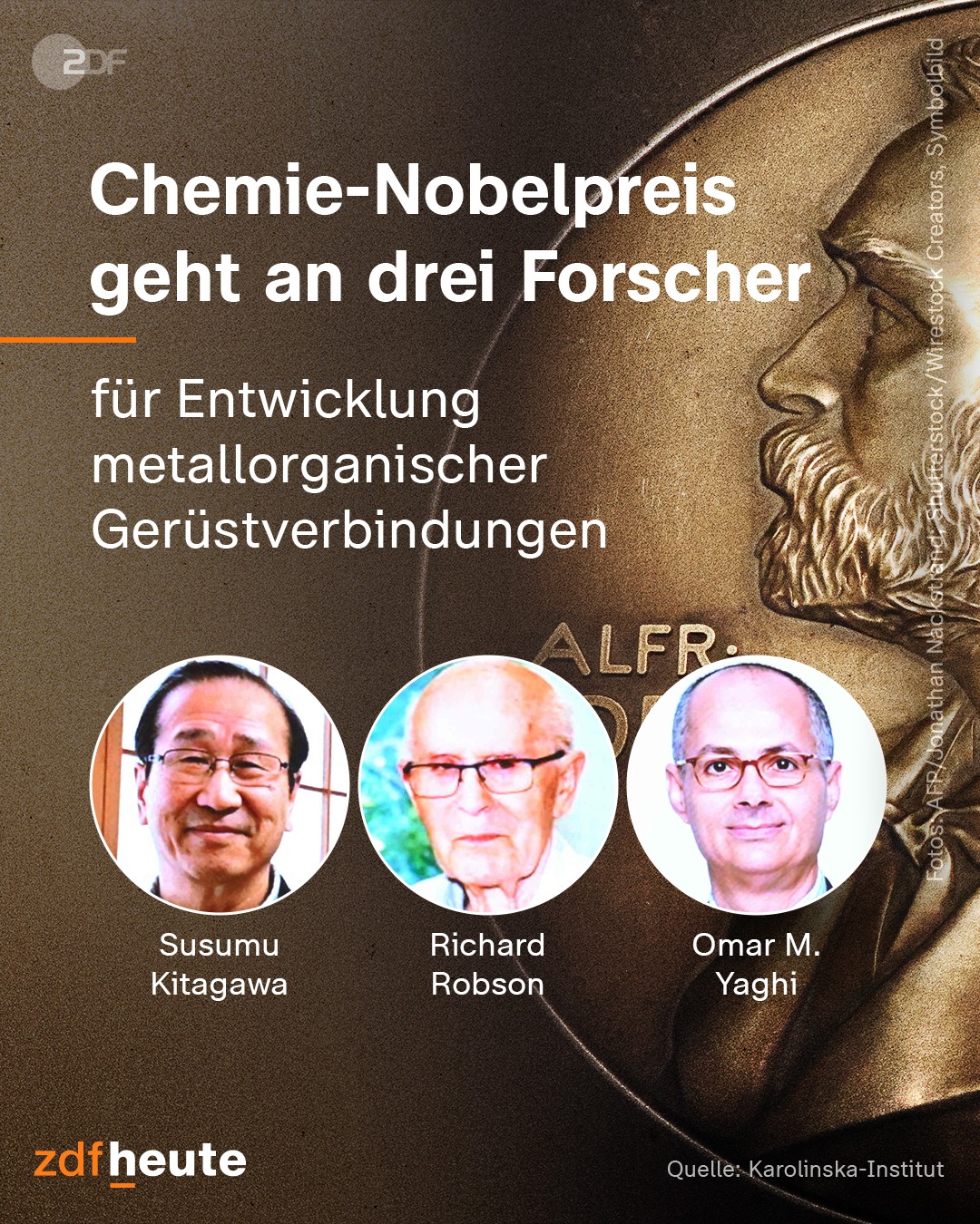 ZDF - Der Chemie-Nobelpreis 2025 geht an Susumu Kitagawa, Richard ...