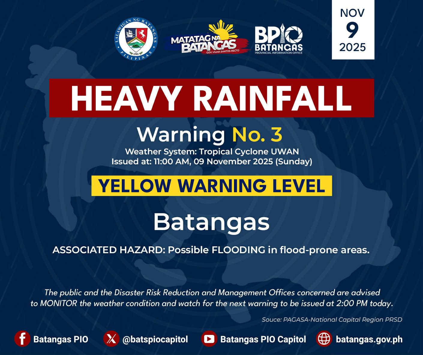 Batangas - 𝗛𝗘𝗔𝗩𝗬 𝗥𝗔𝗜𝗡𝗙𝗔𝗟𝗟 | 𝘞𝘢𝘳𝘯𝘪𝘯𝘨 𝘕𝘰. 3 Weather System: Tropical ...