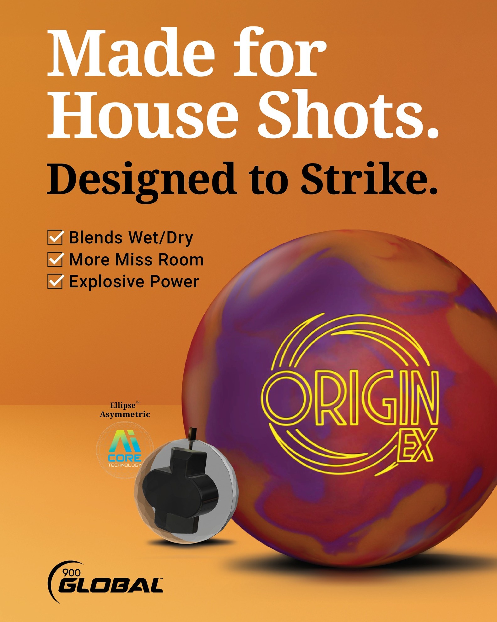 900 Global Origin Ex bowling ball for house shots
