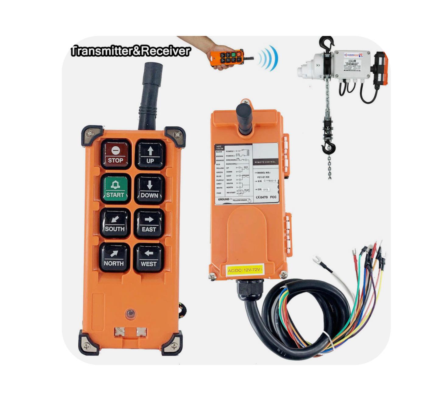 Télécommande Sans Fil Pour Pont Roulant F21-E1B - Récepteur + émetteur - Portée 100m - IP65 - Shengwin