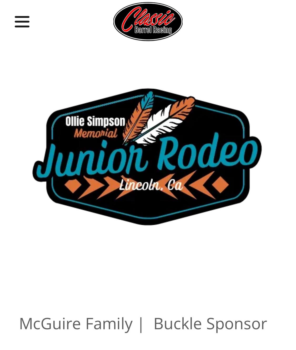 Classic - We have our first sponsor for our Junior Rodeo in Memory of ...