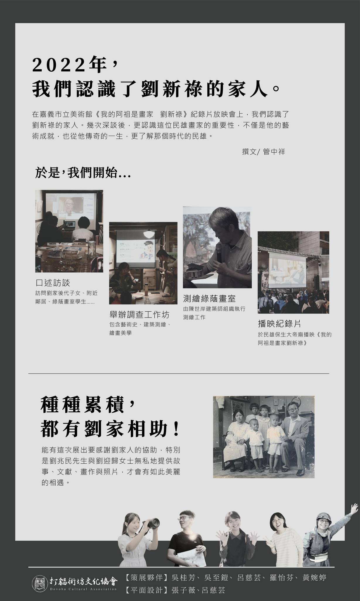 巨報 - #嘉義活動 #在嘉資訊來源 打貓街坊文化協會 2022年，在 嘉義市立美術館 《我的阿祖是畫家 劉新祿》紀錄片放映會上，我們認識了劉 ...