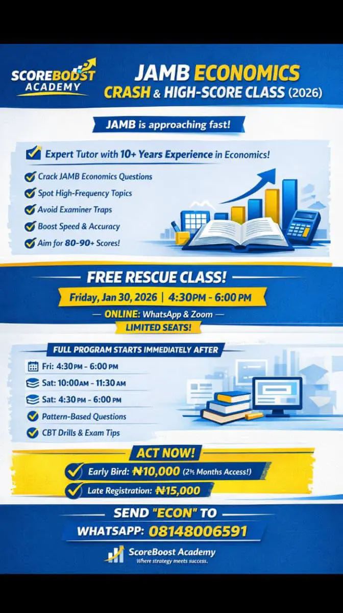 Ummu - 🔥 *SCOREBOOST ACADEMY PRESENTS* 🔥 *JAMB ECONOMICS CRASH & HIGH ...
