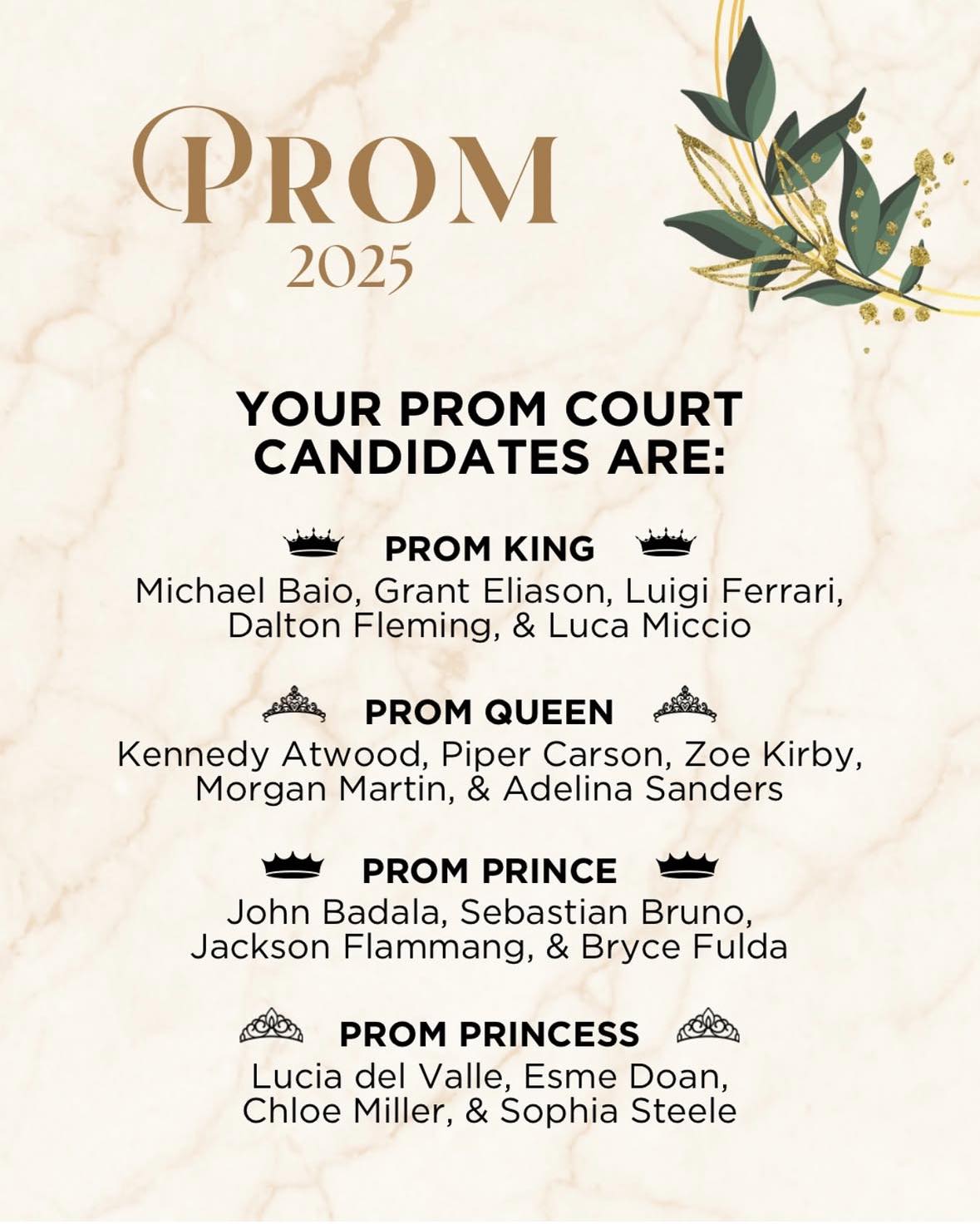 Cardinal - 🤍 Introducing the 2025 Prom Court! Prom King Candidates ...