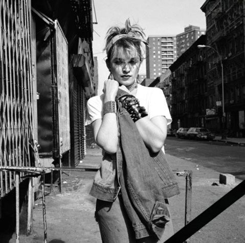Lower - Singer Madonna stands on East 4th Street with Avenue A in the ...