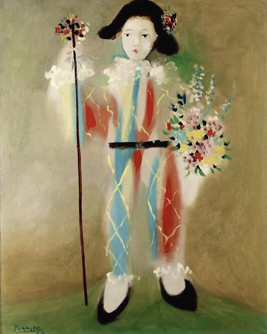 Pablo Picasso's Paulo as Harlequin with Flowers