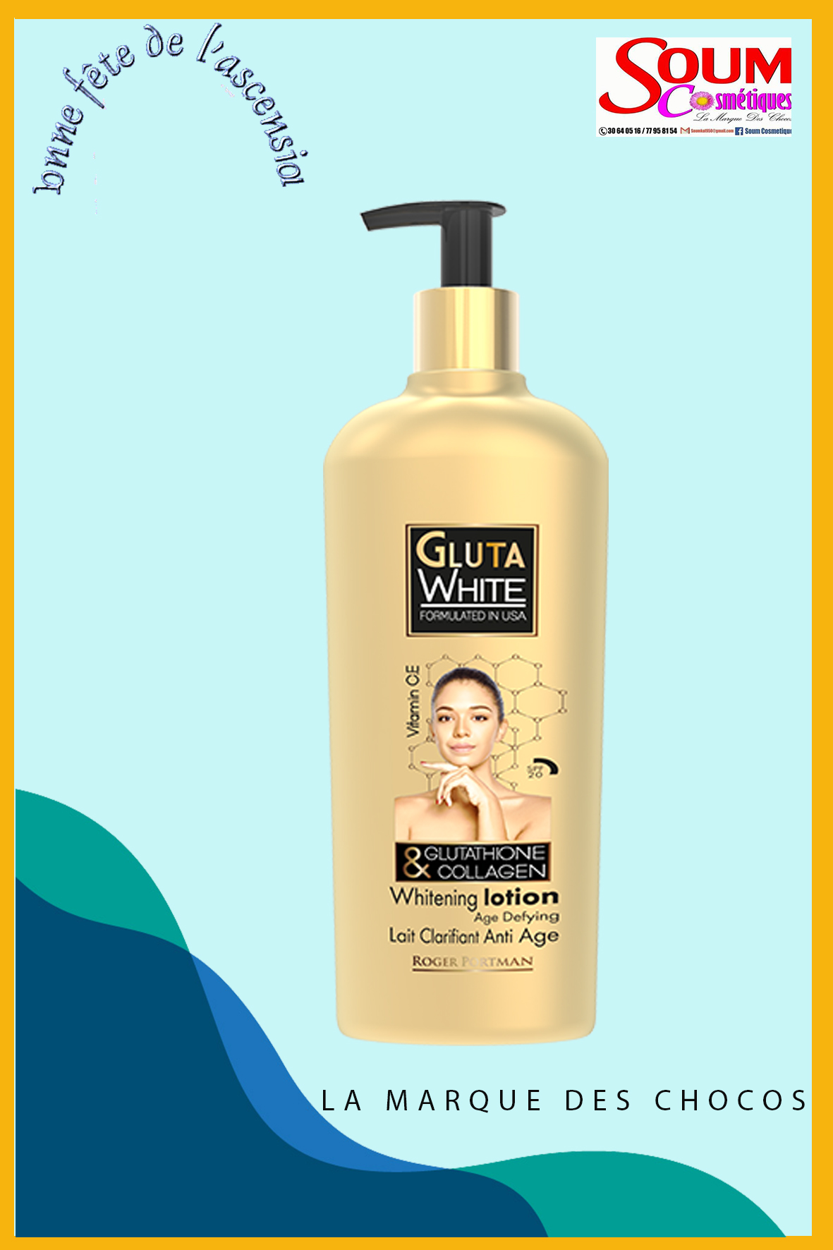 Lait Corporel Gluta White - Éclaircissant Avec Glutathion & Collagène - Anti-âge & Anti-taches - 250 Ml - Neuf