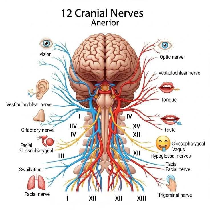 Biology - 🧠 12 Cranial Nerves – Easy Overview! The human brain controls ...