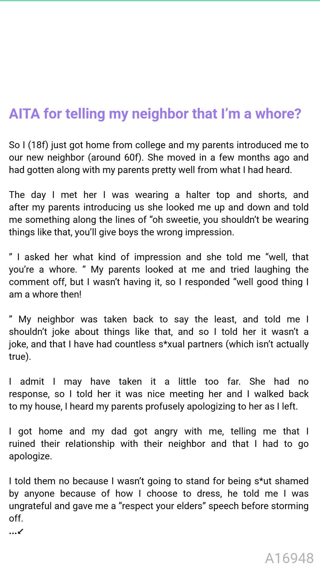 AITA - AITA for telling my neighbor 🕋 that I’m a whore 🚄 * | Facebook