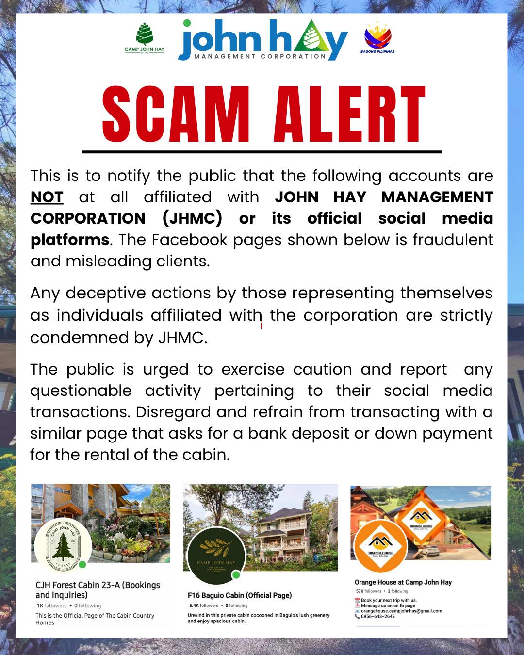 Camp John Hay - SCAM ALERT: Don’t fall for fake online... | Facebook