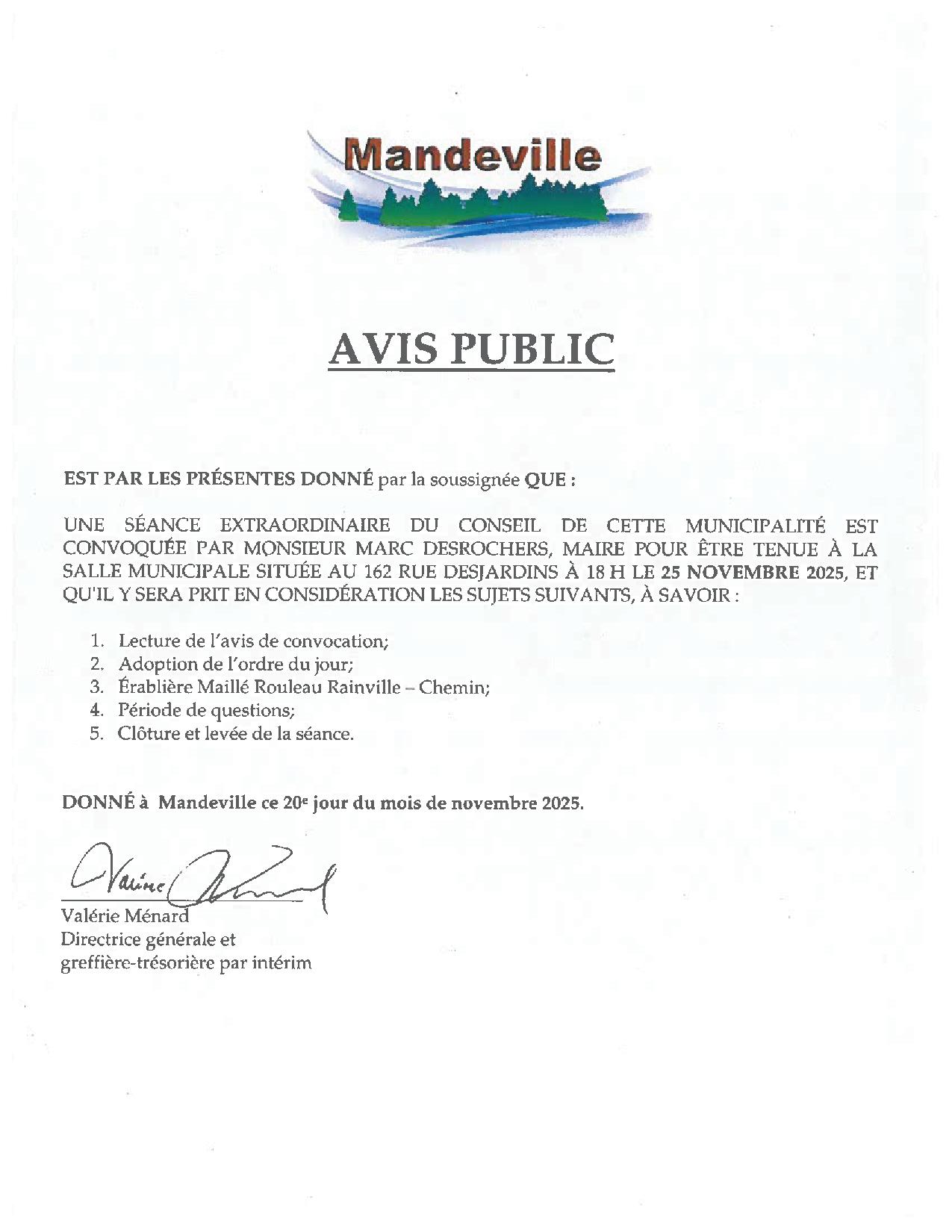 Municipalité - AVIS PUBLIC 📄 Séance extraordinaire du conseil municipal ...