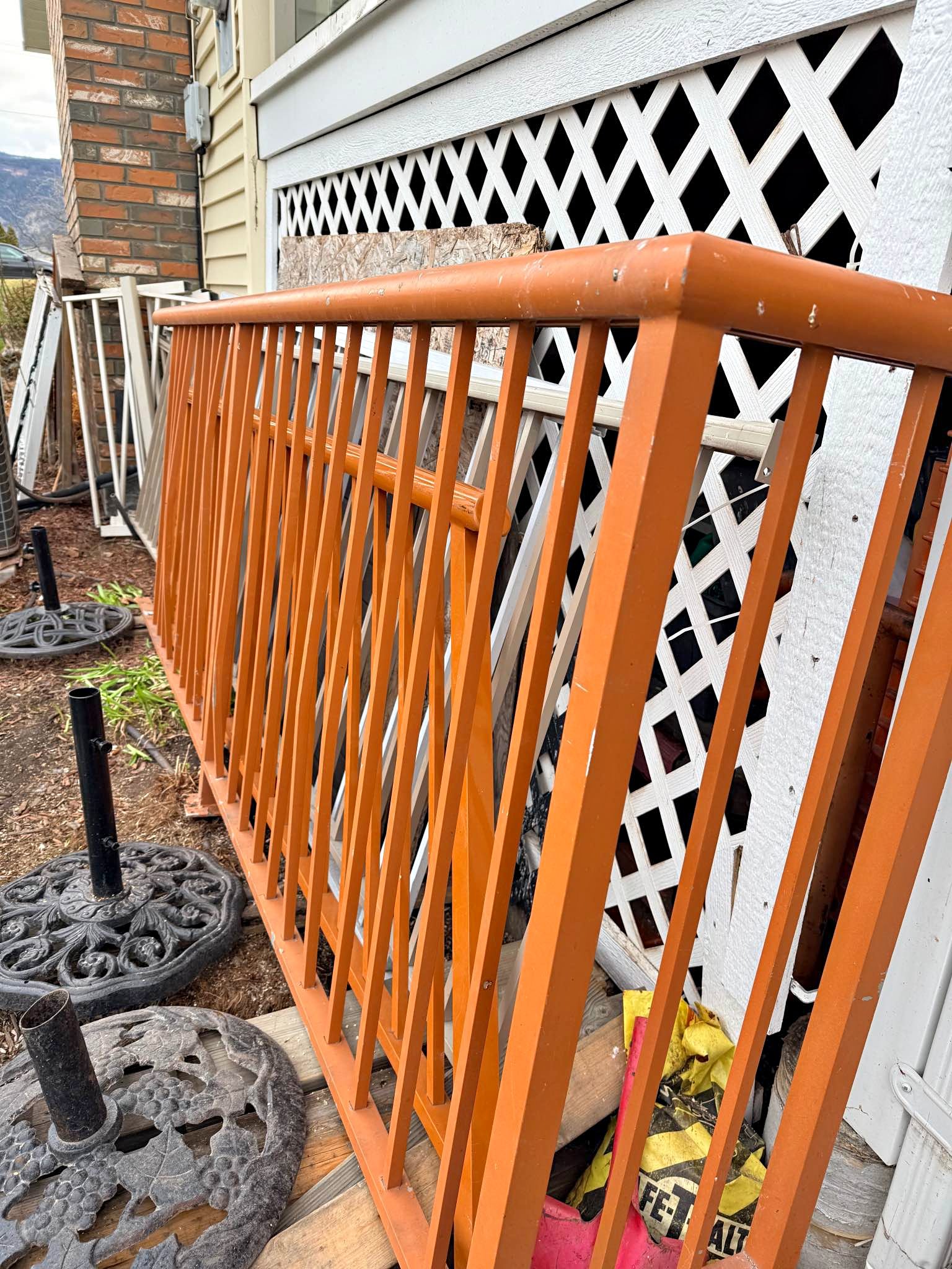Orange/terracotta colored aluminum Railings - one stair 95 “, railing ...