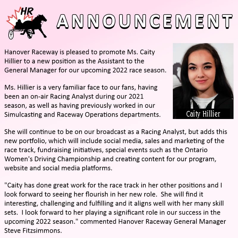 Hanover Raceway - We are excited to announce a new role... | Facebook