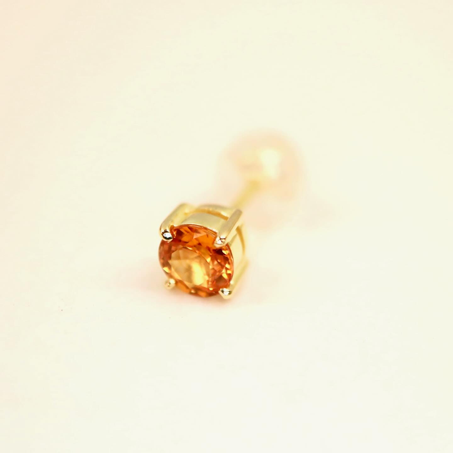 ジュエリー オレンジ サファイア ピアス 14Kソリッドゴールドシトリン 