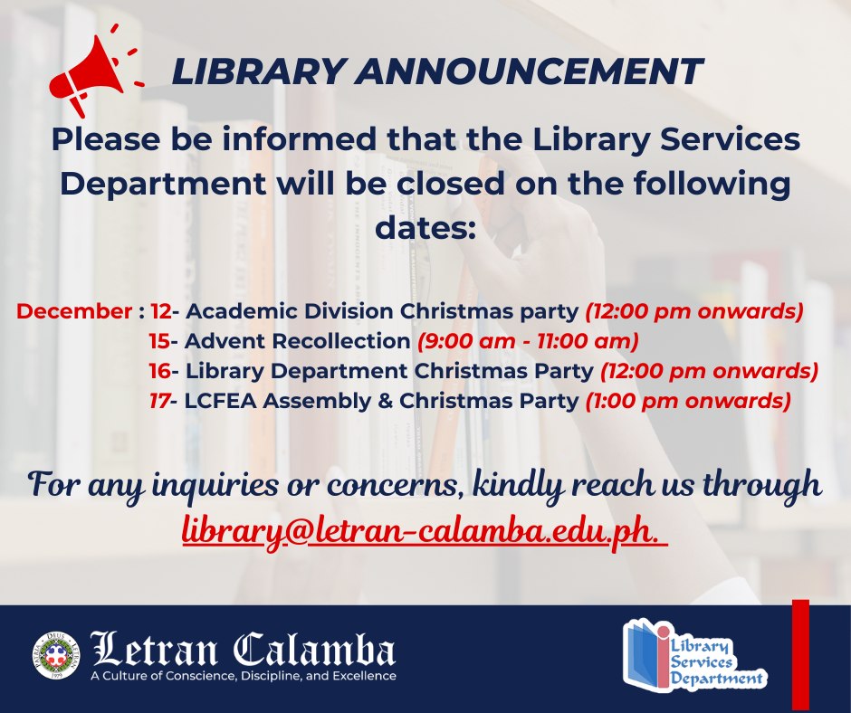 Library... - Library Services Department - Letran Calamba