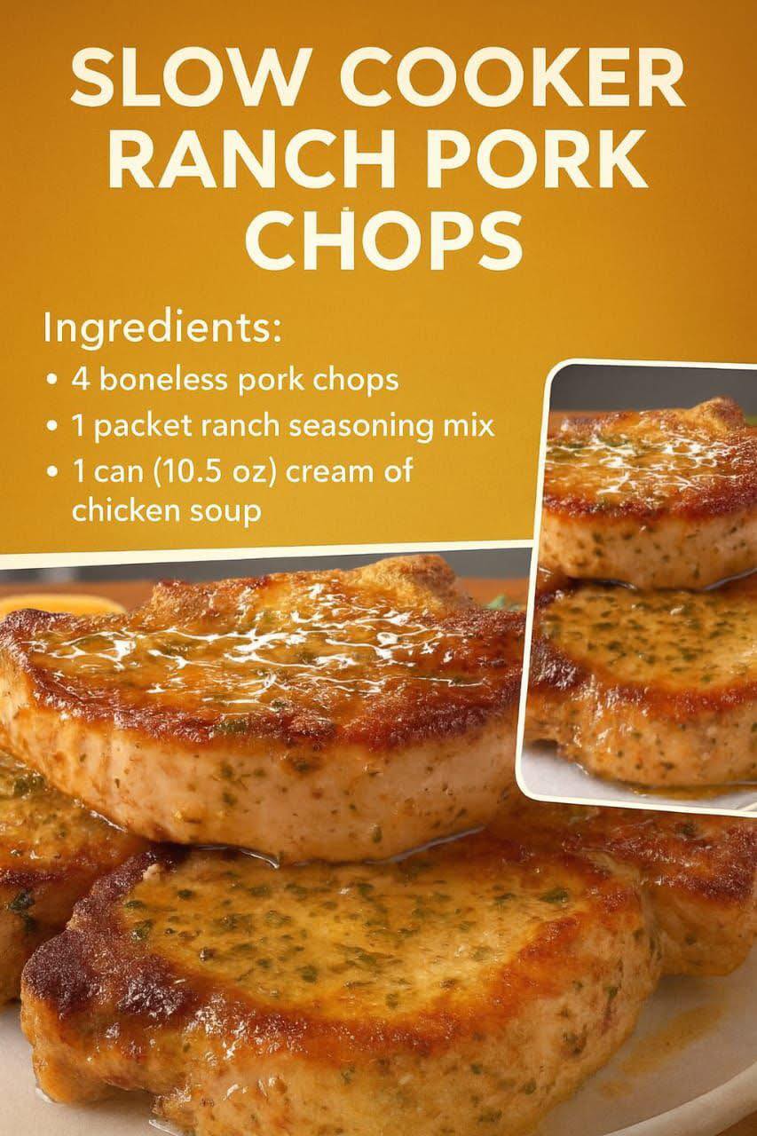 Slow Cooker Pork Chops with Ranch Dressing and Cream of Chicken Soup Recipe