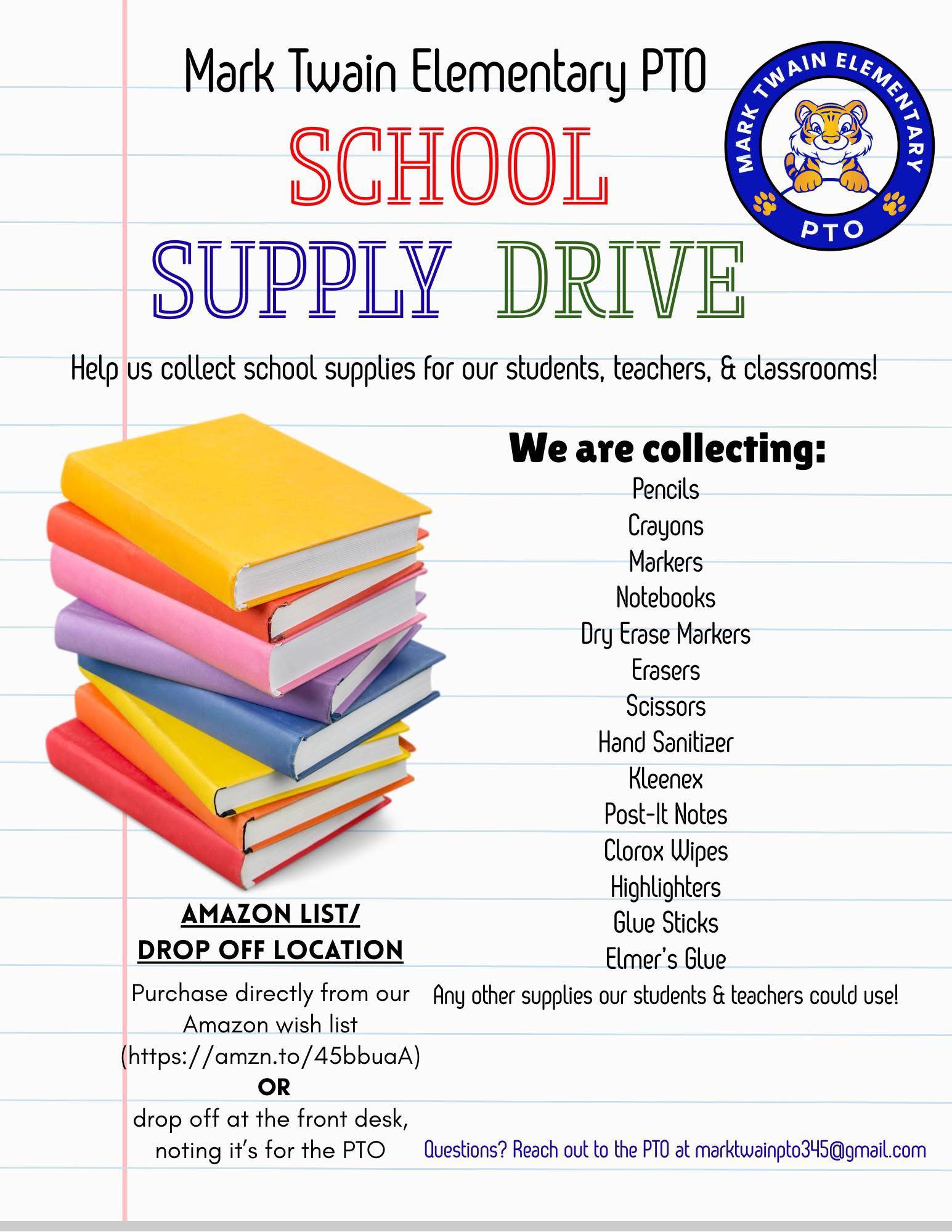 Mark - 📚 ️ School Supply Drive – We Need Your Help! 🎒🖍️ Mark Twain ...