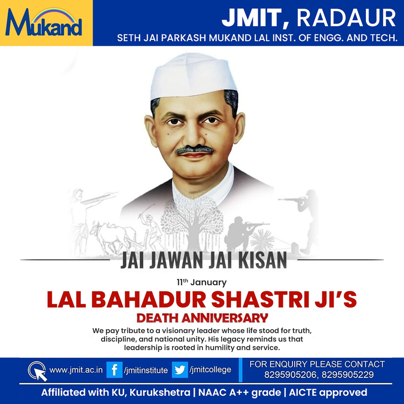 Seth - On the death anniversary of Lal Bahadur Shastri Ji, JMIT, Radaur ...