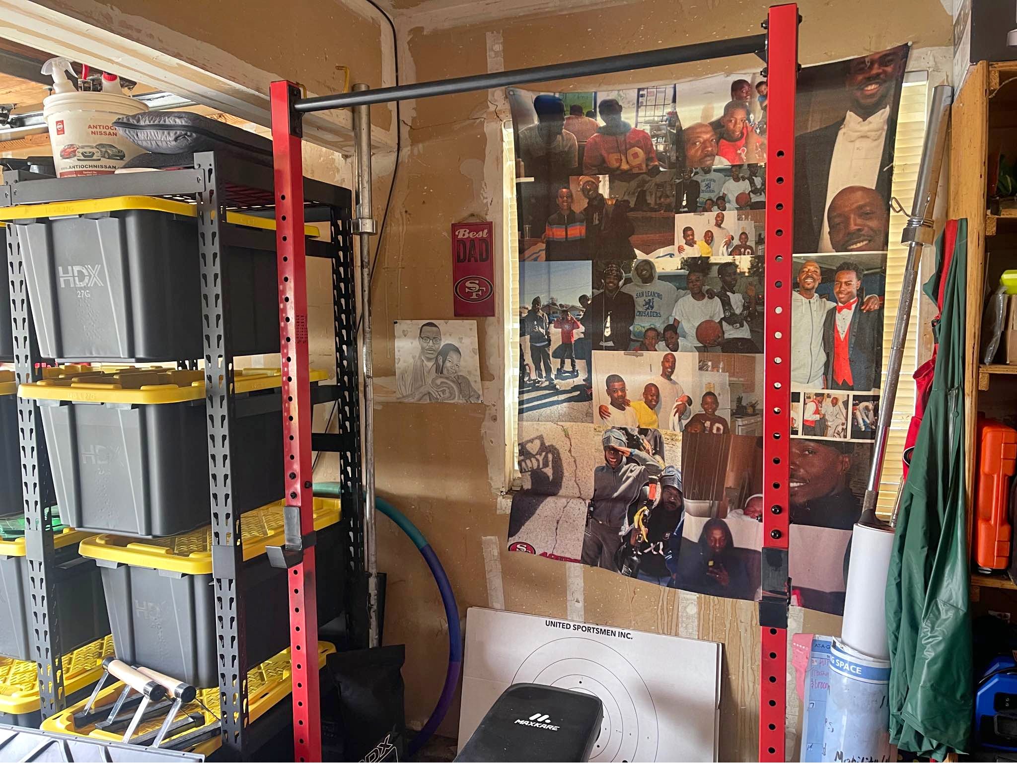 Weight bench, squat rack, weights, weight tree, floor mats, Olympic ...