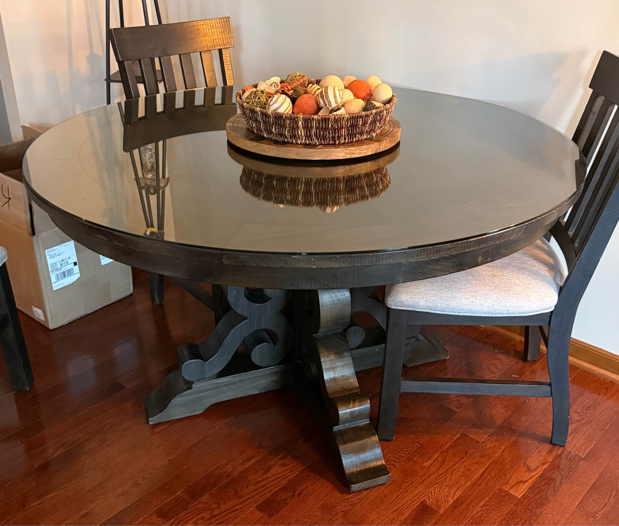 Farmhouse Charter House 54”Round Dining Table with Custom Glass Topper ...