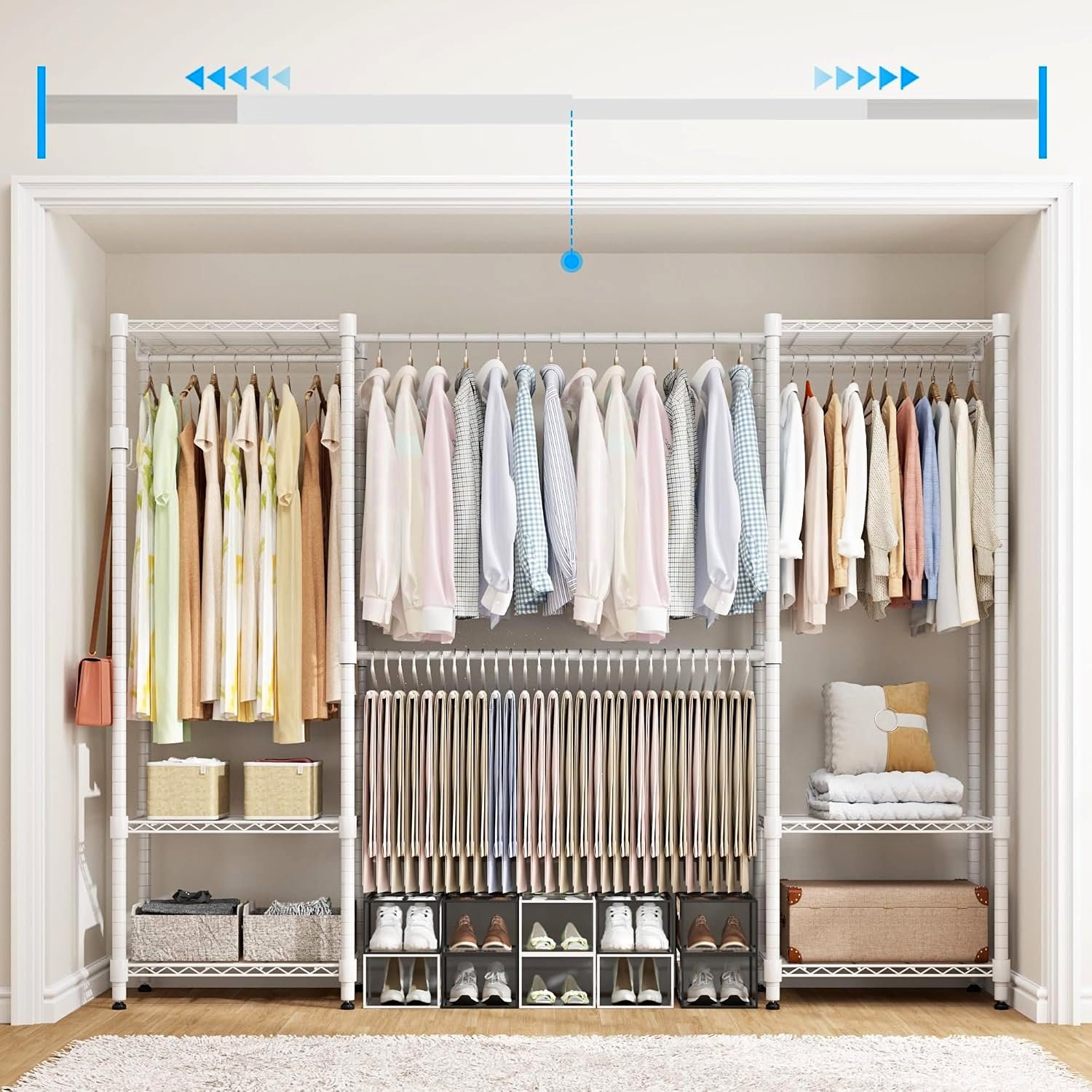 New In Box Heavy Duty White Metal Closet Garment Clothing Shelving Rack