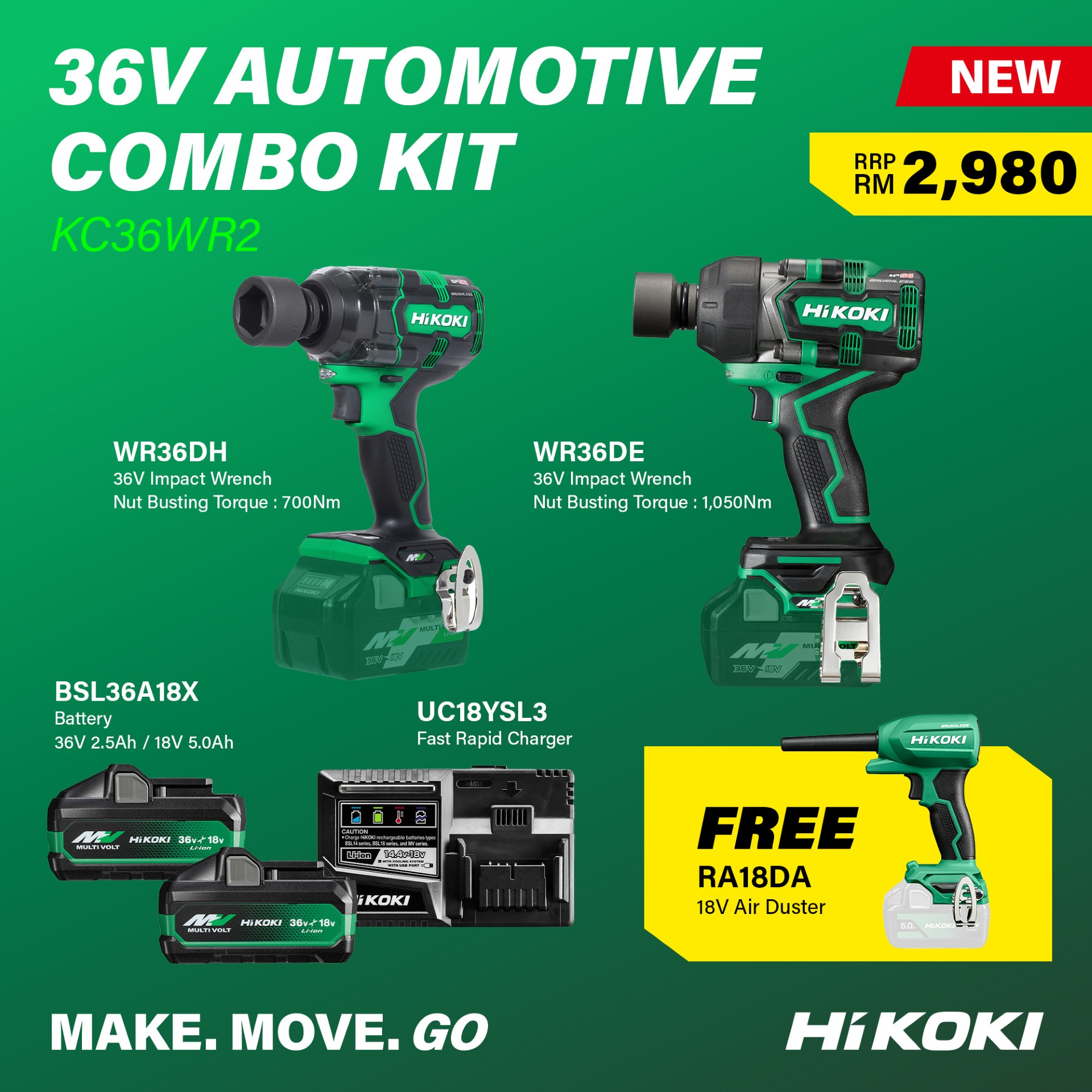 BUILT FOR MECHANICS. POWERED BY HiKOKI. Introducing the NEW 36V 