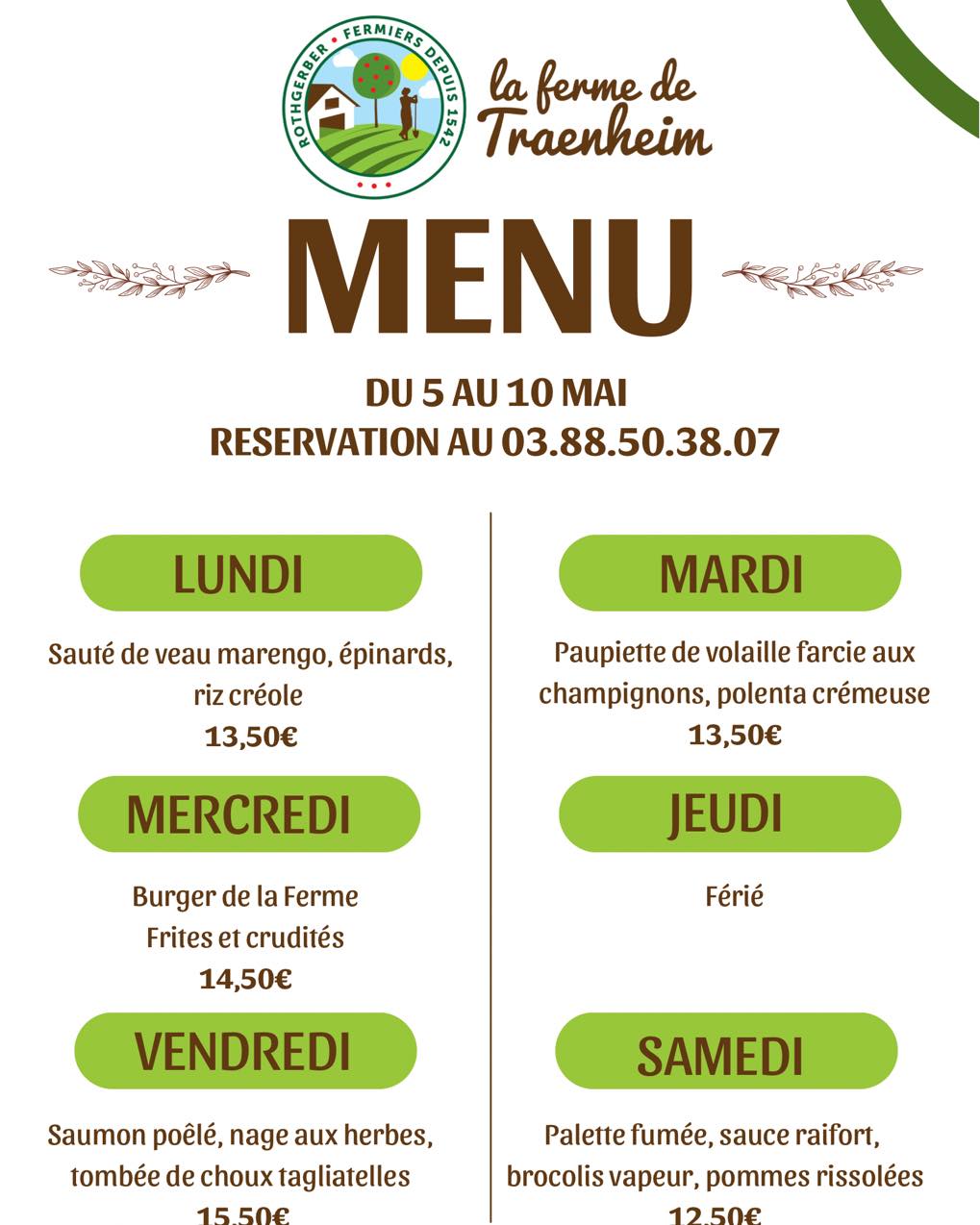 Ferme - 🍽️ Les menus de la semaine dans votre Ferme Rothgerber | Facebook