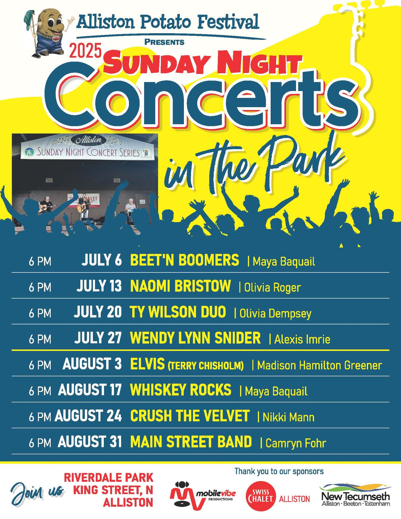 2025 Sunday night concert series at Riverdale Park in Alliston