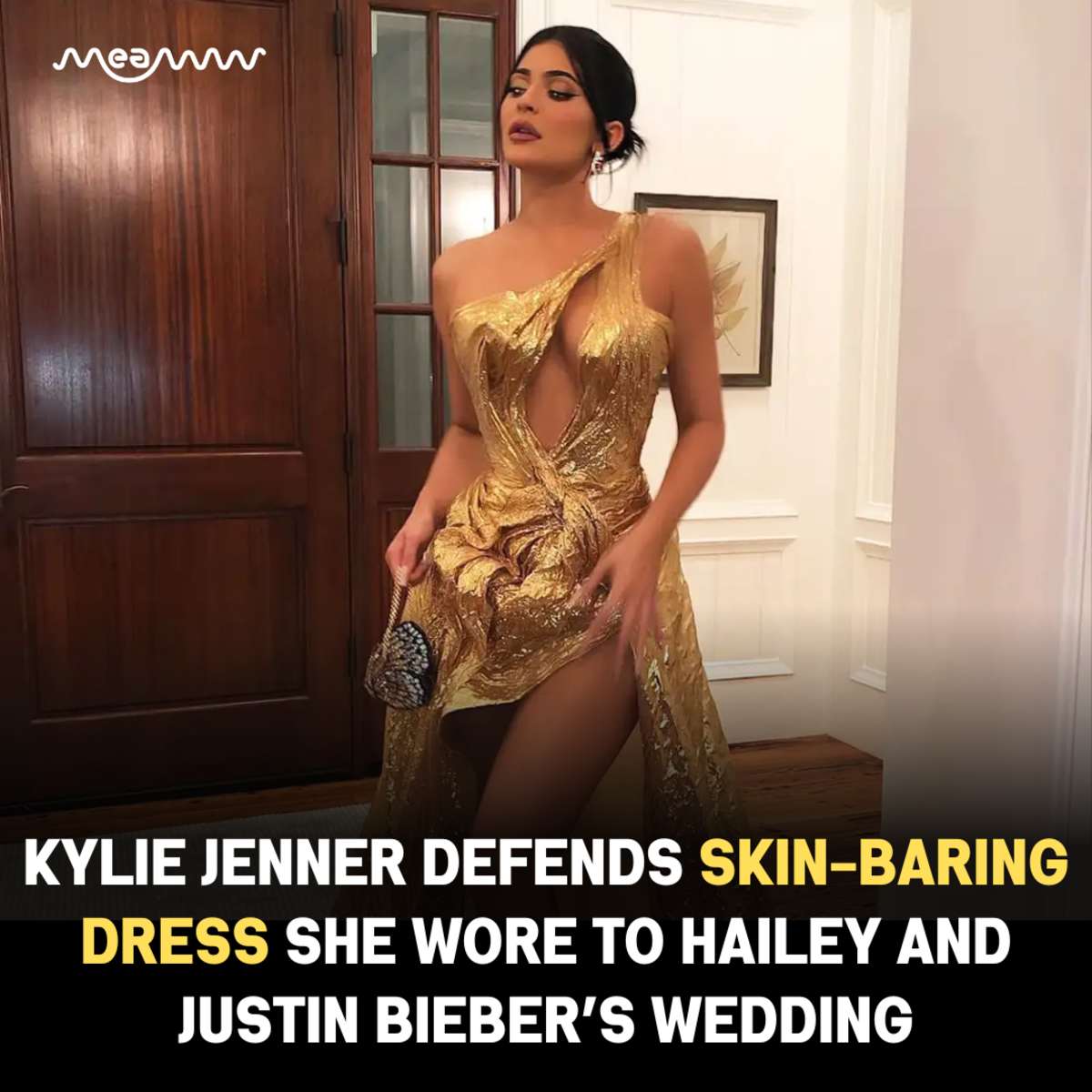 kylie jenner gold foil dress MEAWW Holiday 2024