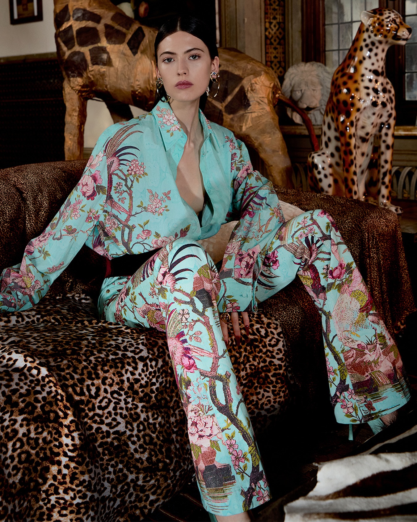 Softness made daring. The Oriental Bird print meets cascading silk