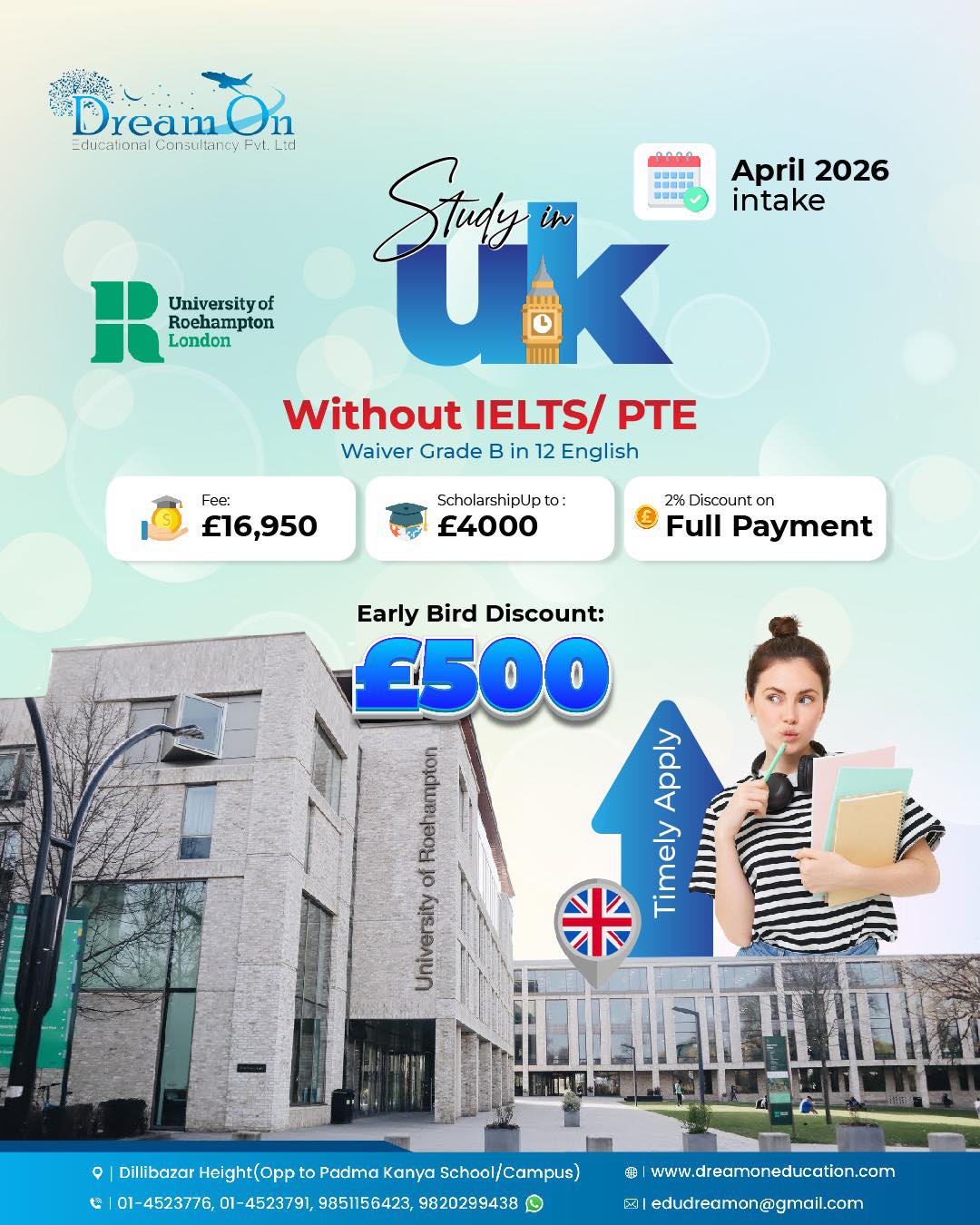 Dream - Study in the UK 🇬🇧 without IELTS / PTE! April 2026 Intake at ...